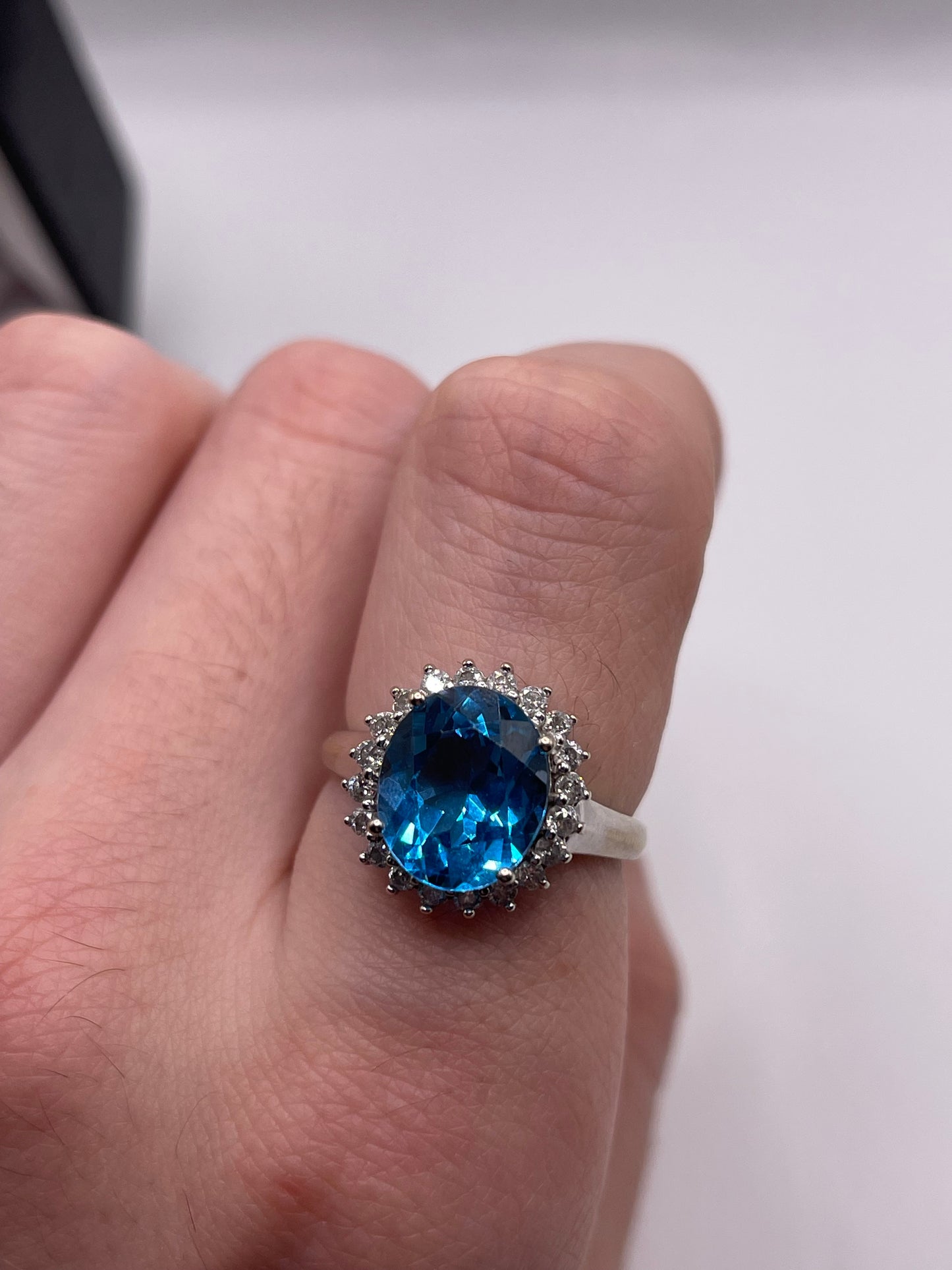 9ct white gold blue topaz and diamond ring