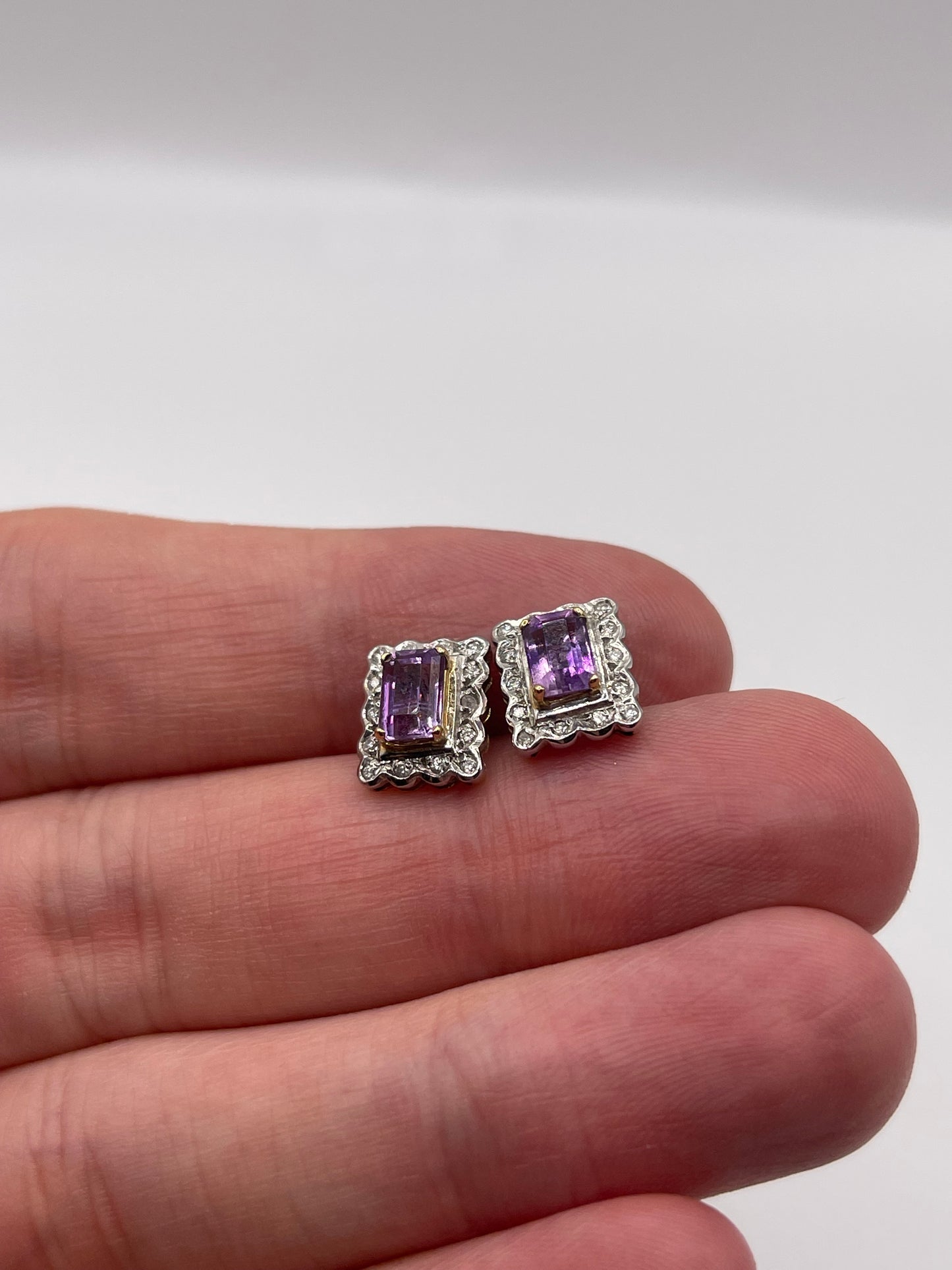 9ct gold amethyst and diamond earrings
