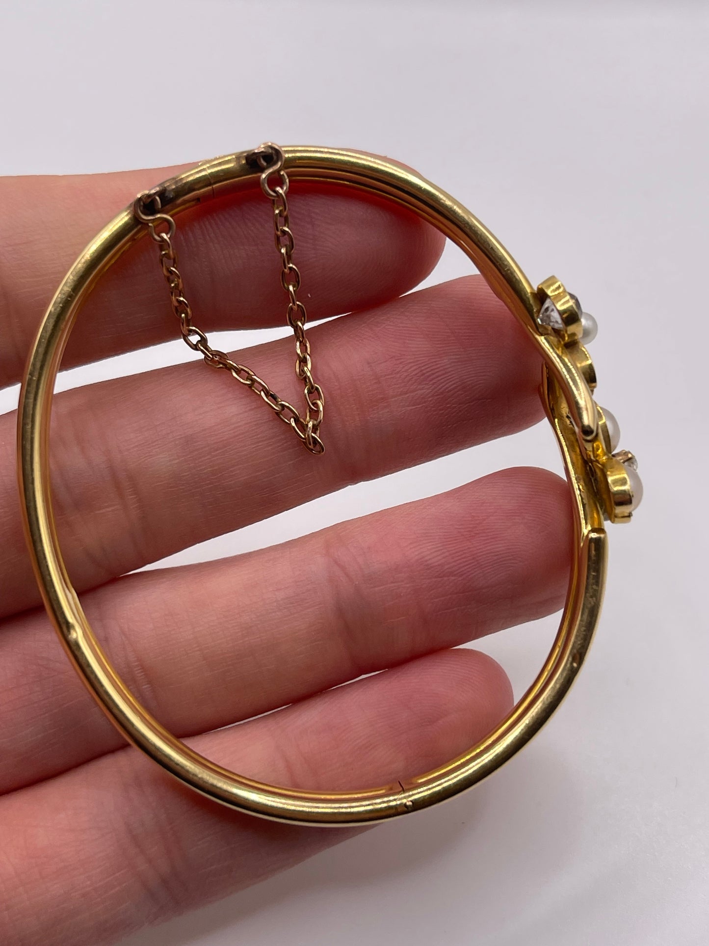 Antique 15ct gold pearl and diamond bangle