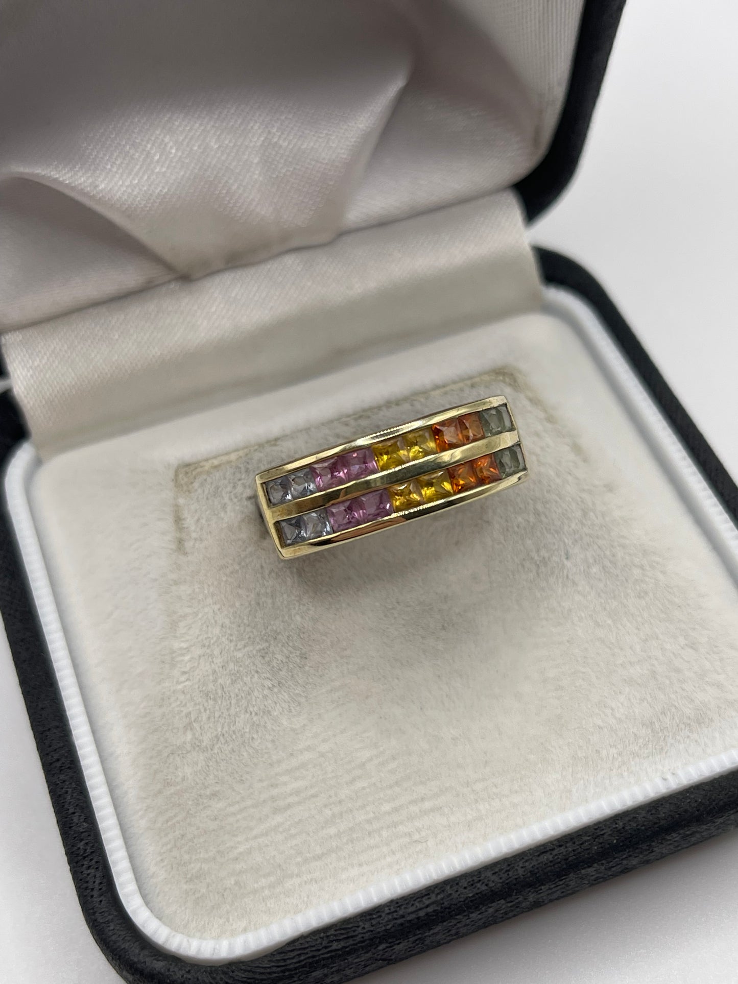 9ct gold multi coloured sapphire ring