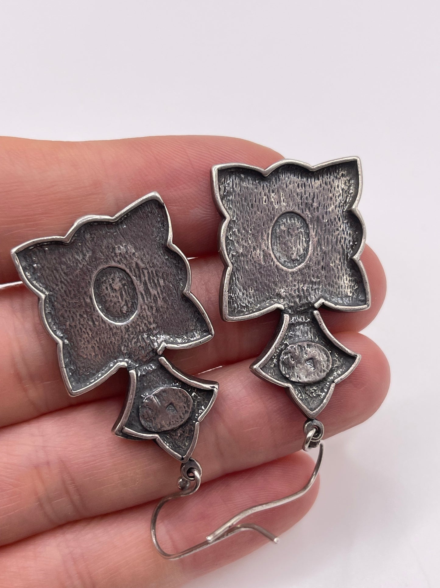 Unusual silver garnet earrings