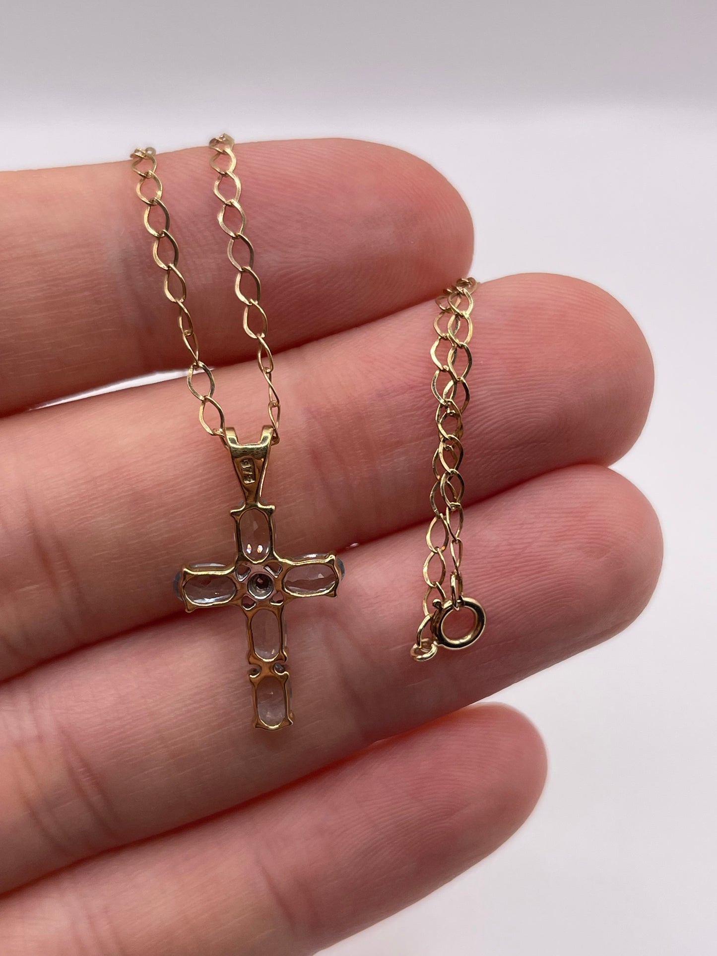 9ct gold topaz and diamond cross necklace