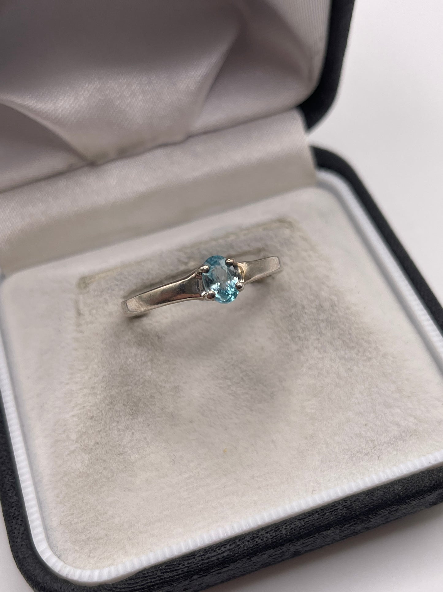 Silver blue zircon ring