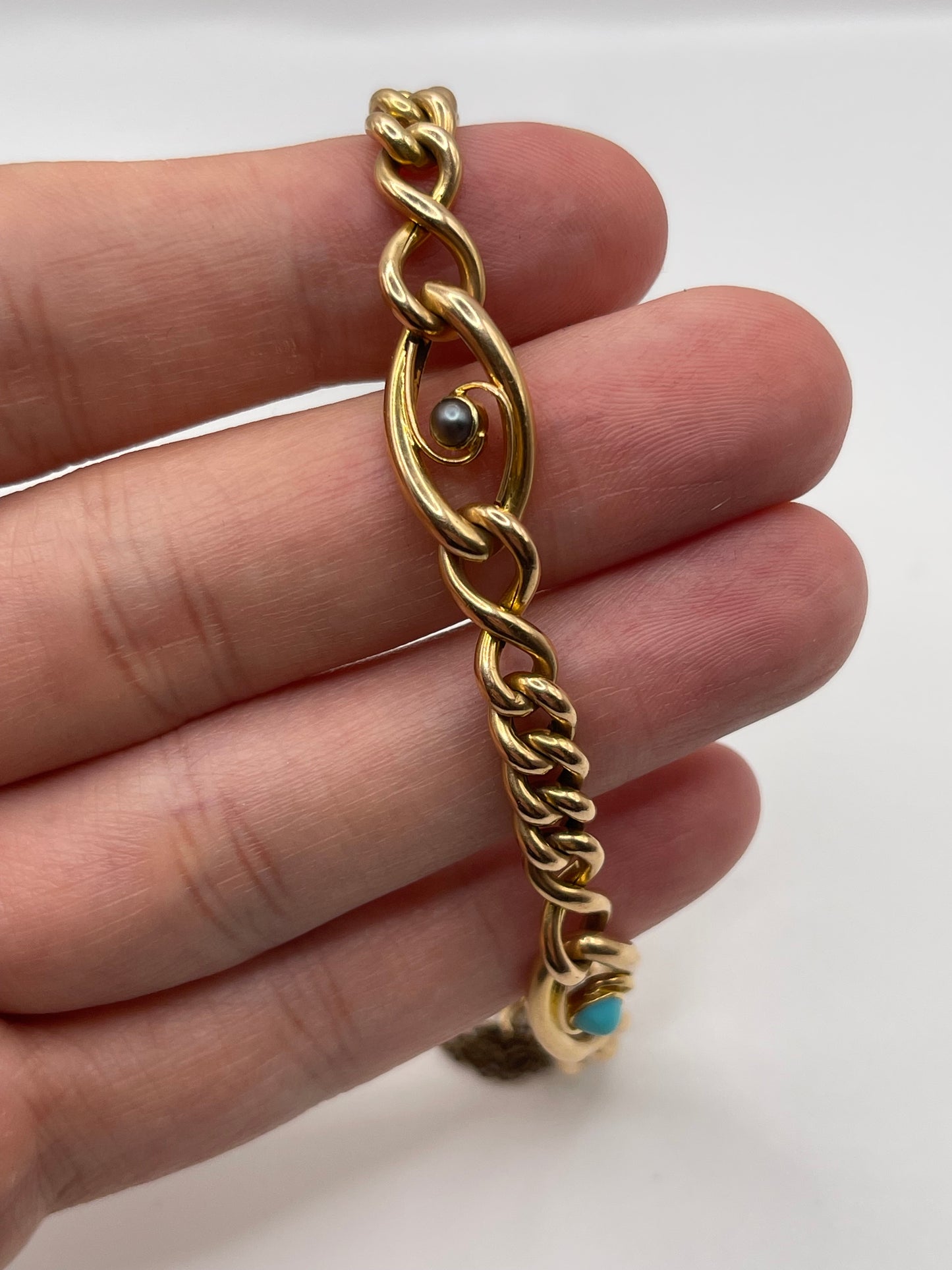 Antique 15ct rose gold turquoise and pearl bracelet