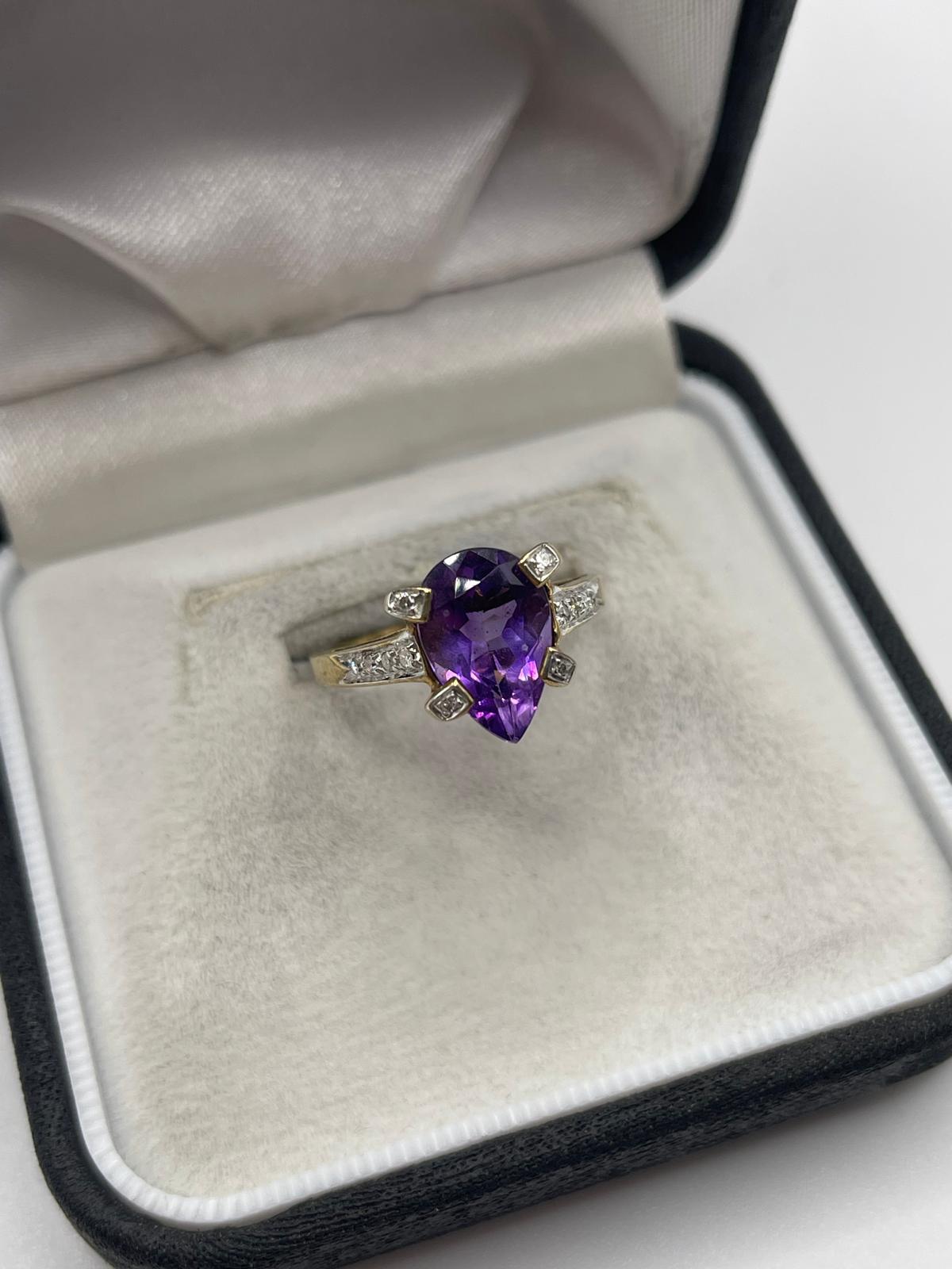 9ct gold amethyst and diamond ring