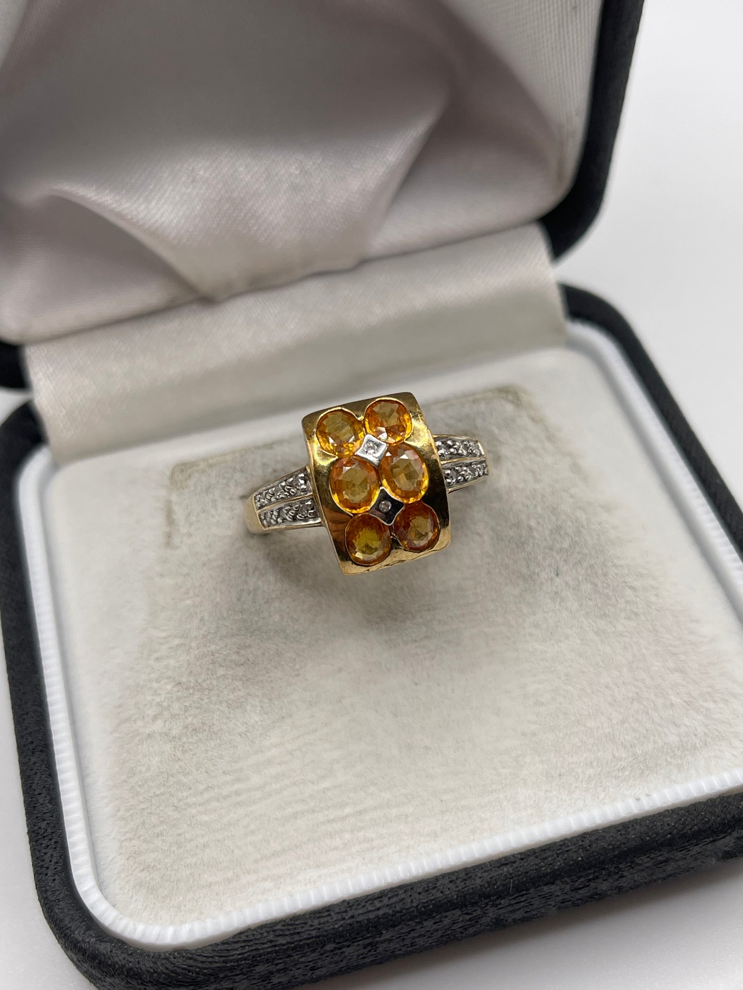 9ct gold orange sapphire and diamond ring