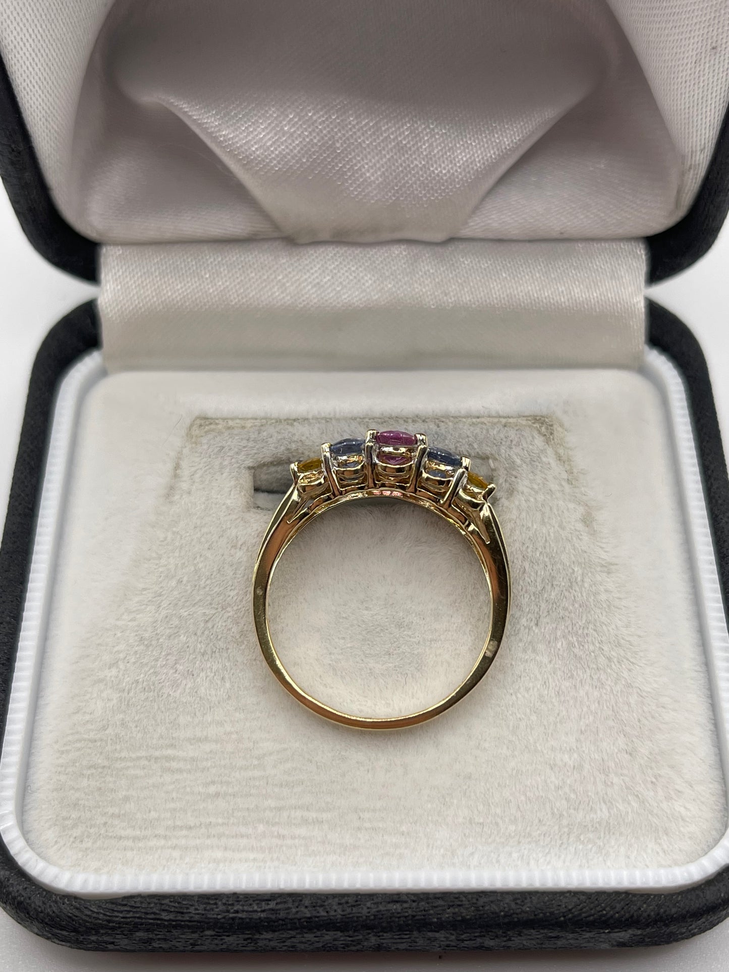 9ct gold multi coloured sapphire and diamond ring