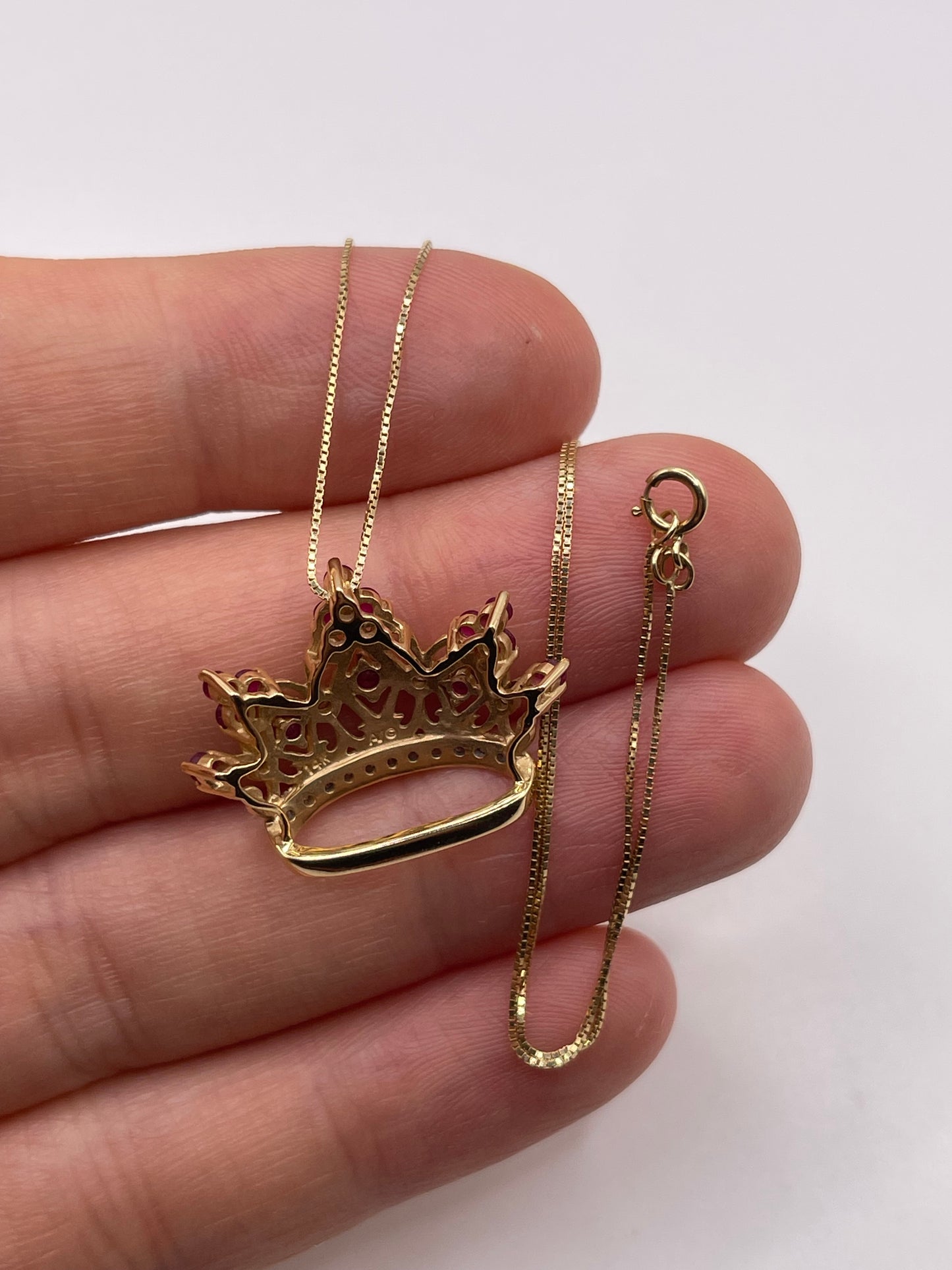 14ct gold ruby and diamond crown necklace
