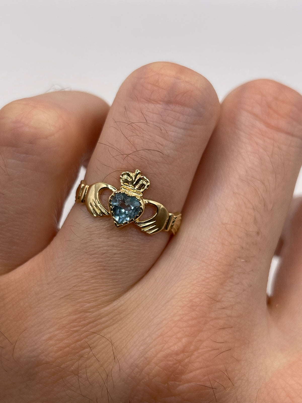 9ct gold topaz claddagh ring