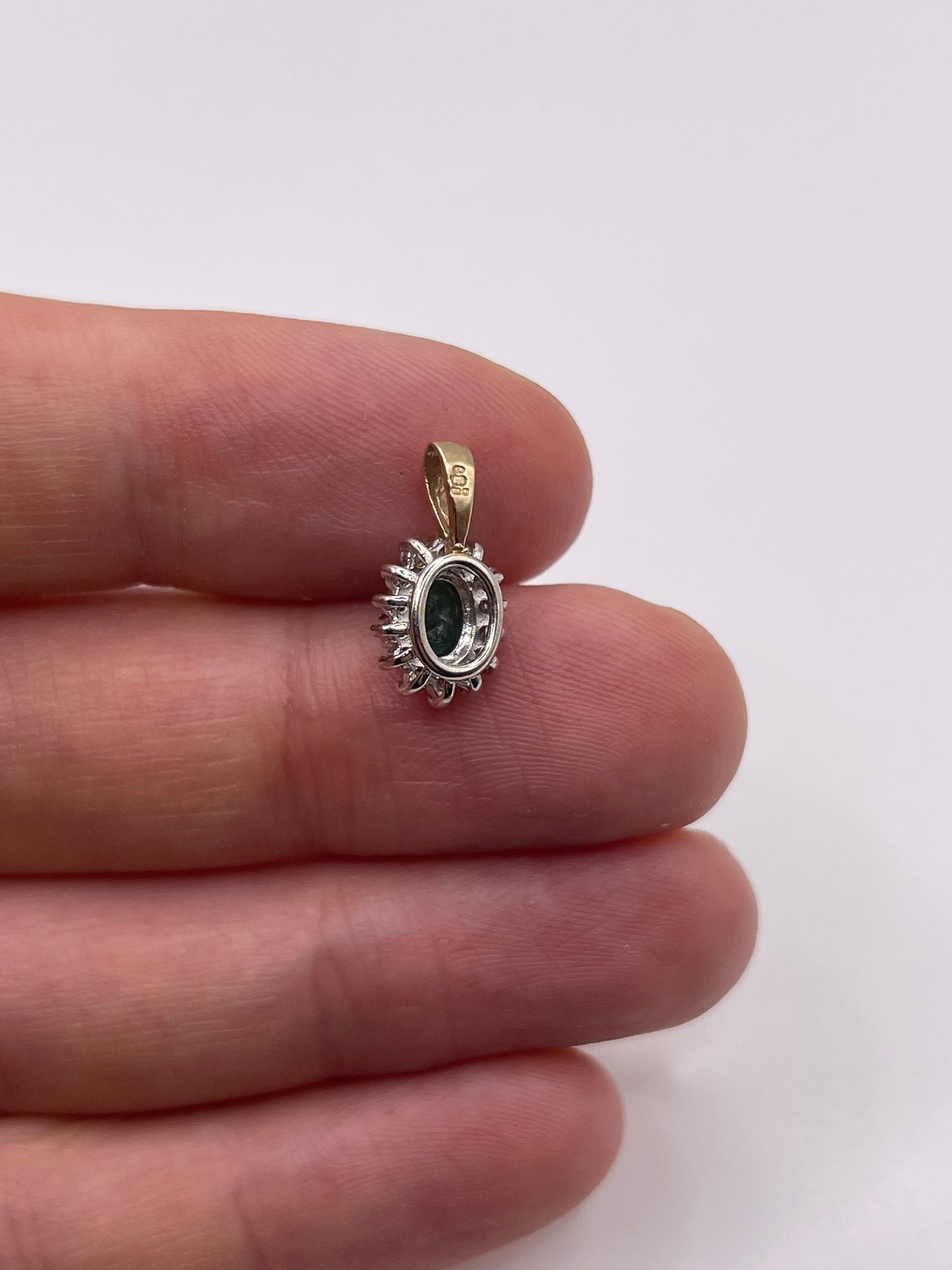 9ct gold emerald and diamond pendant