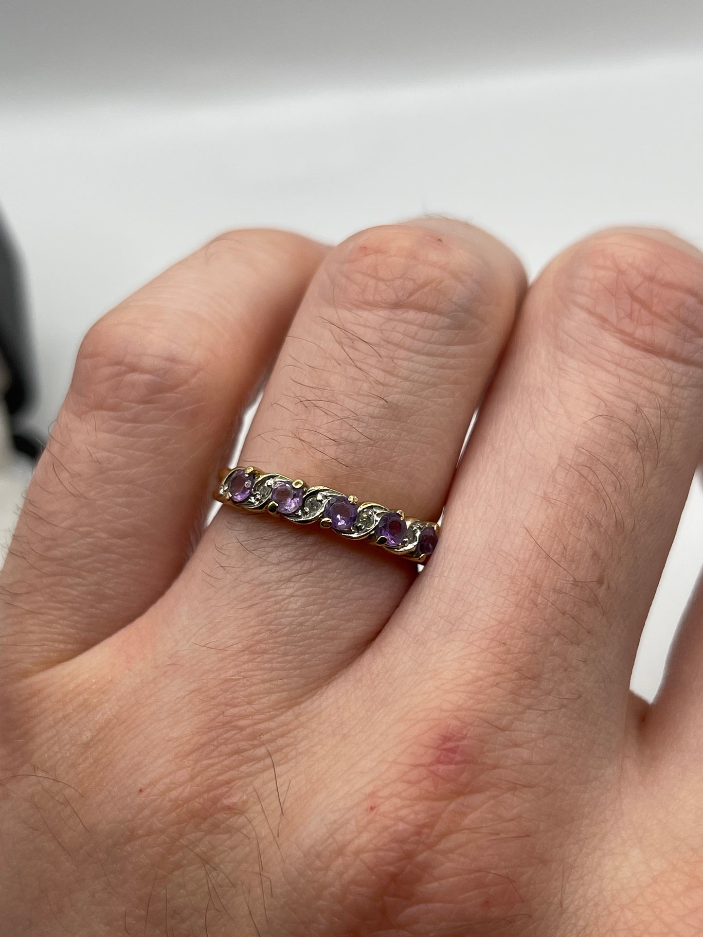 9ct gold amethyst and diamond ring