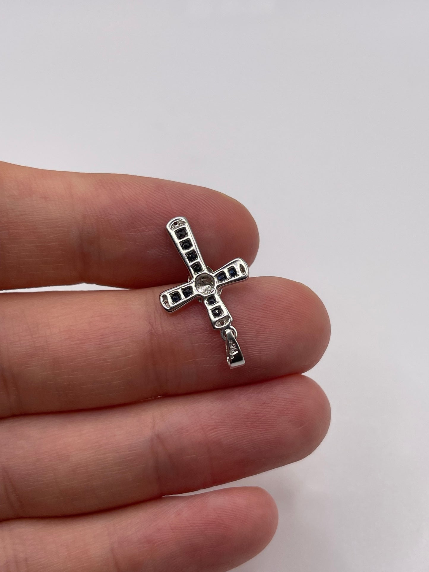 9ct white gold sapphire and diamond cross pendant