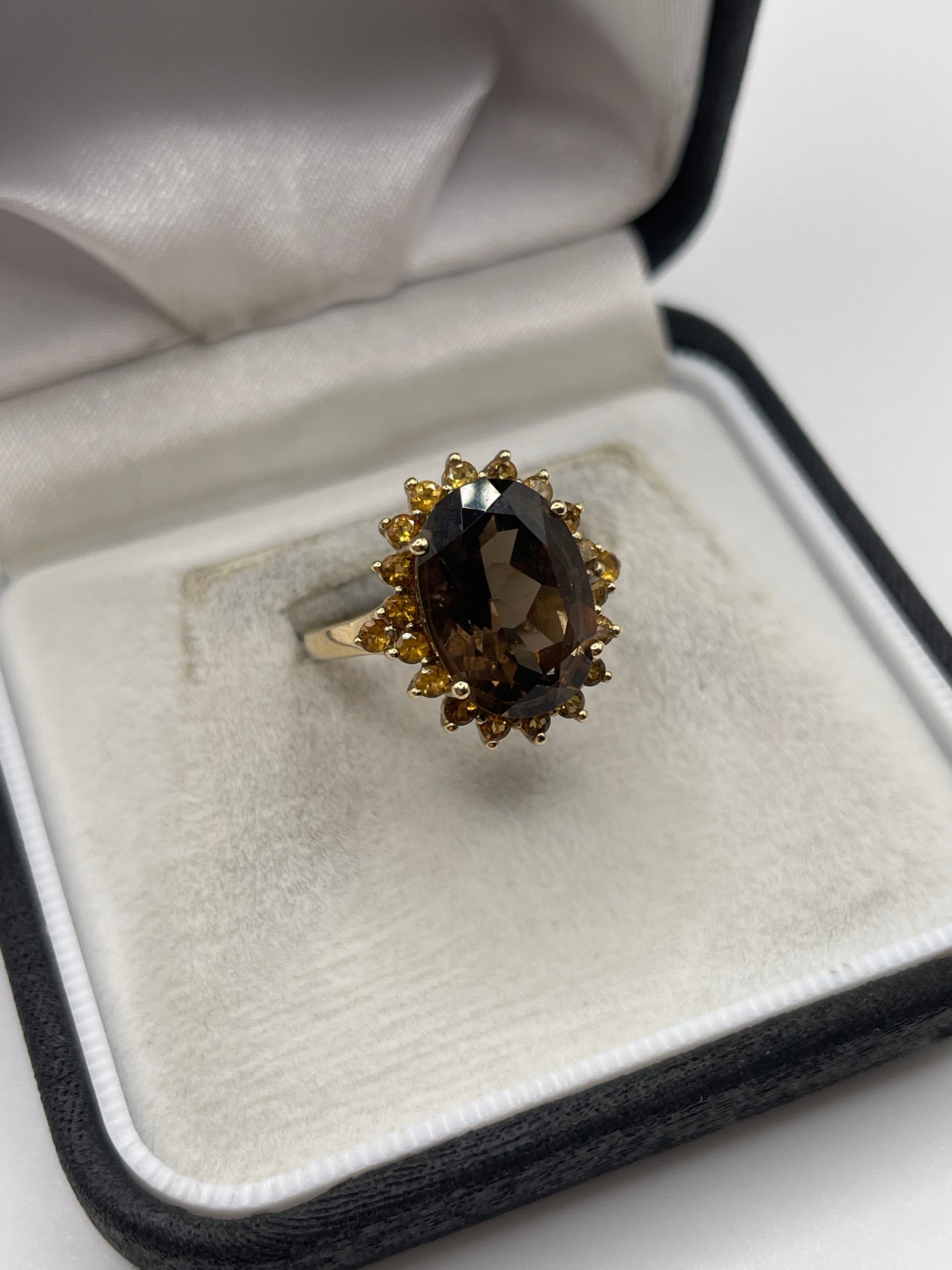 9ct gold Smokey quartz and citrine ring
