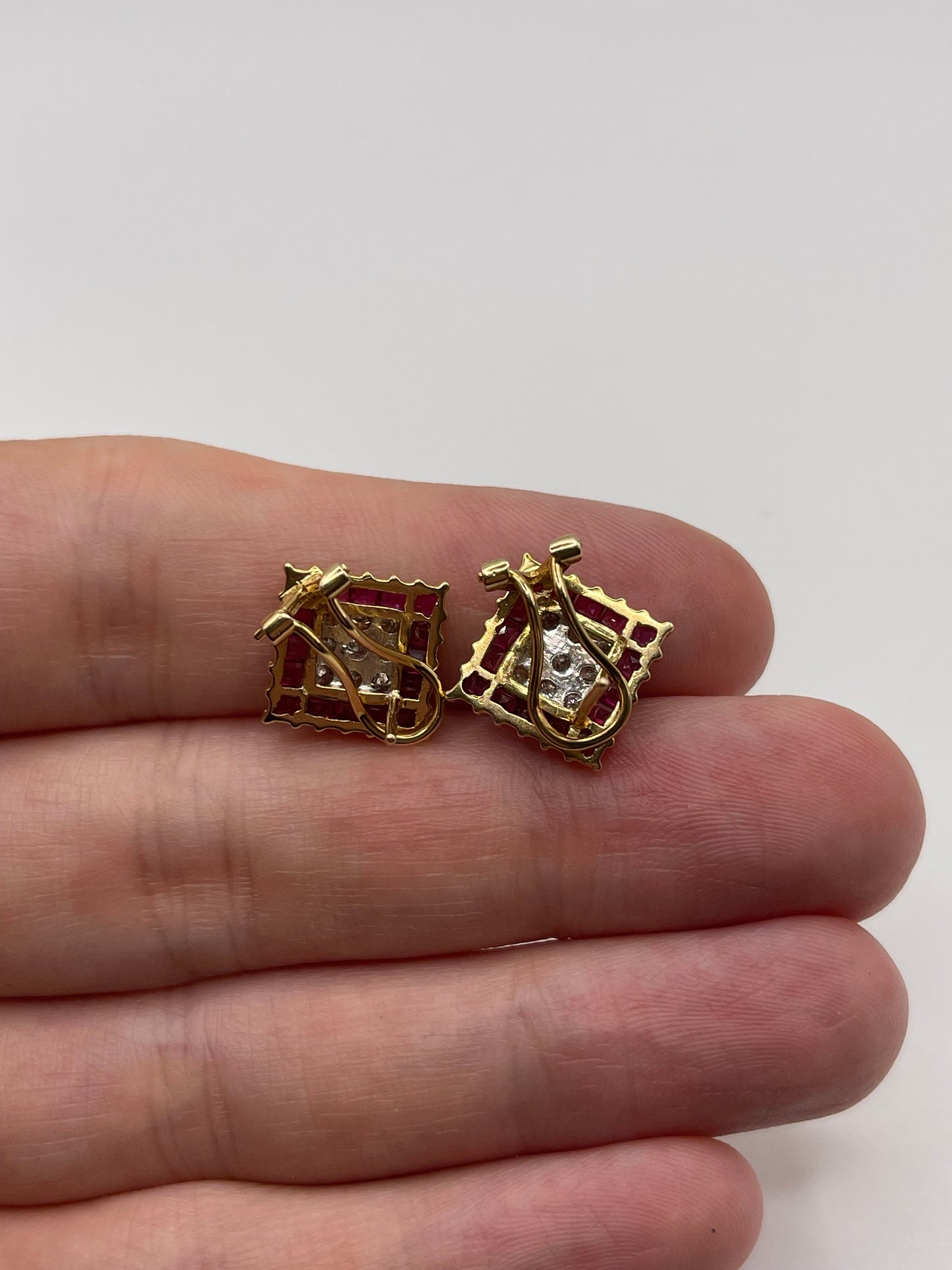14ct gold ruby and diamond earrings