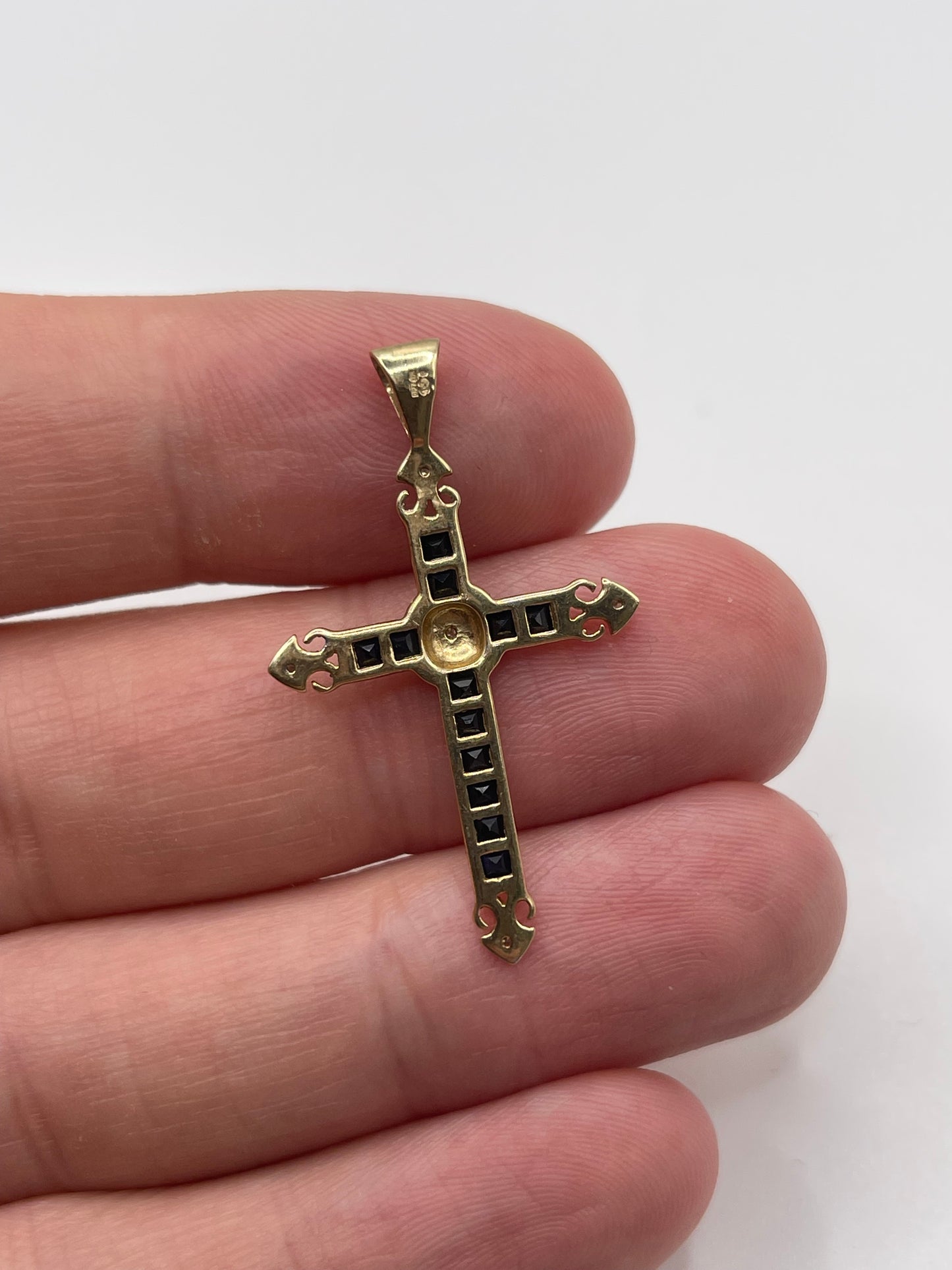 9ct gold sapphire and diamond cross pendant