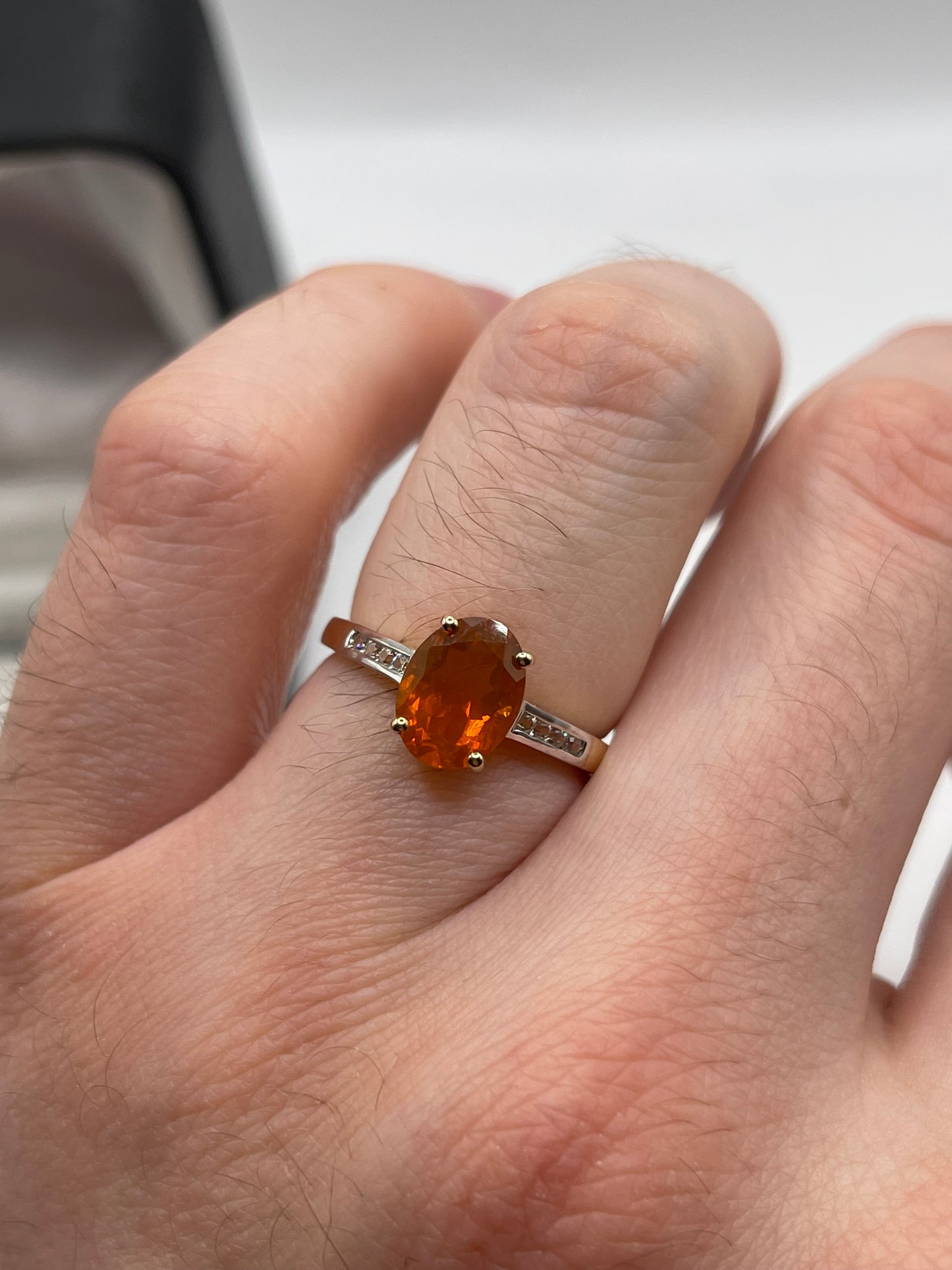 9ct gold fire opal and zircon ring