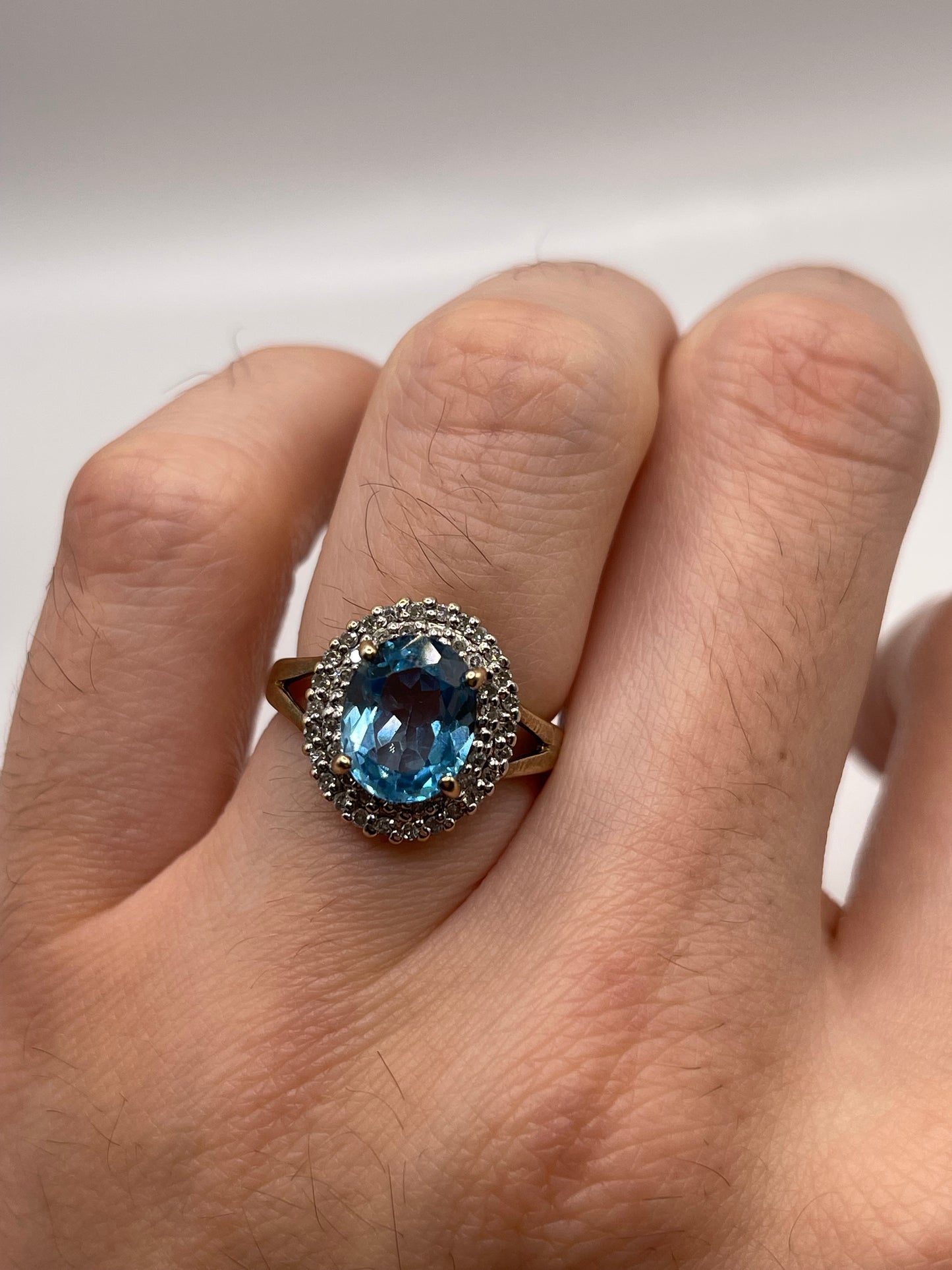 9ct gold blue topaz and diamond ring