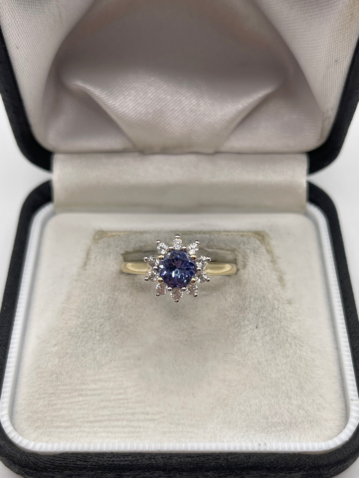 9ct gold tanzanite and zircon ring