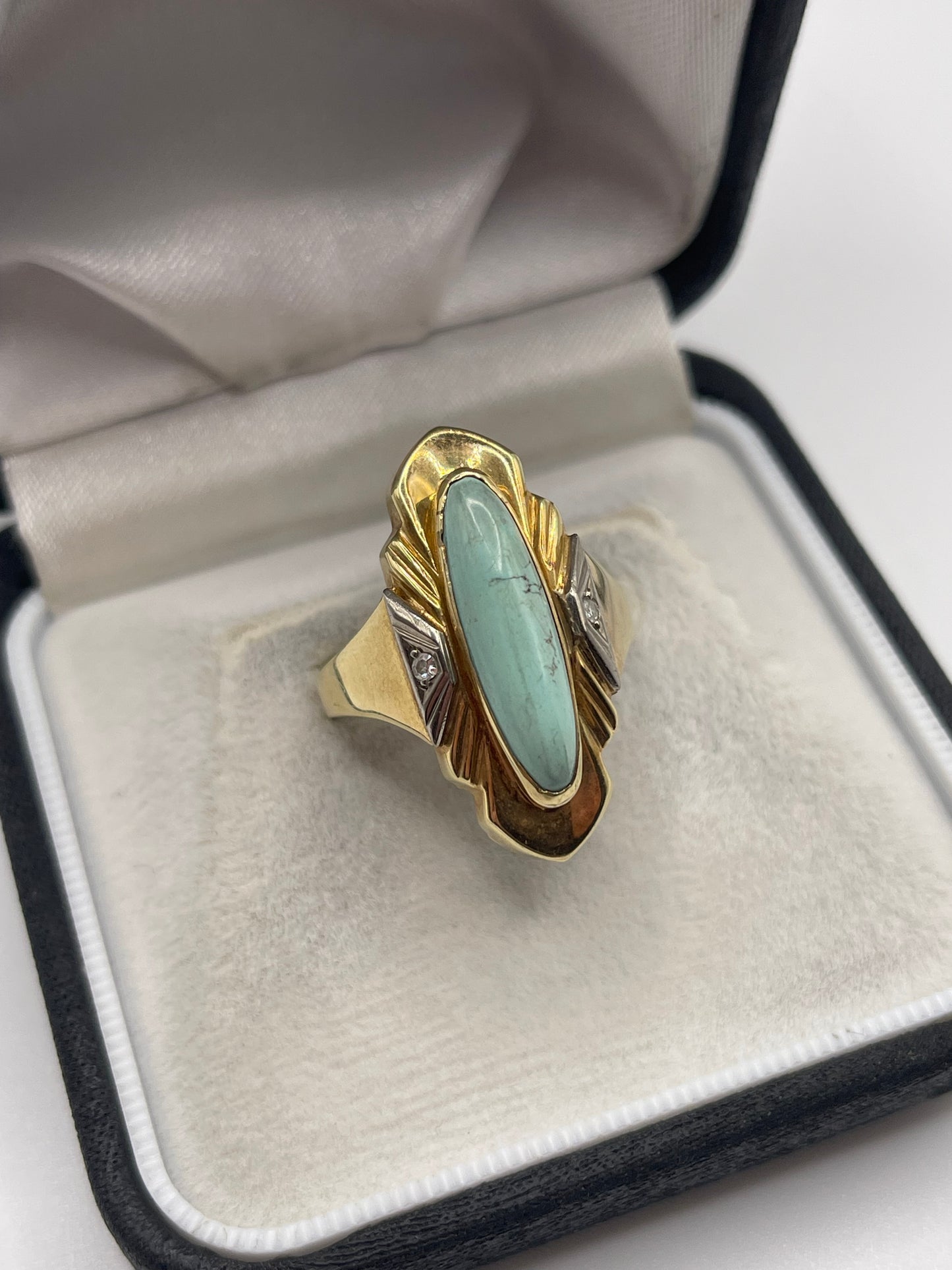 14ct gold turquoise and diamond ring