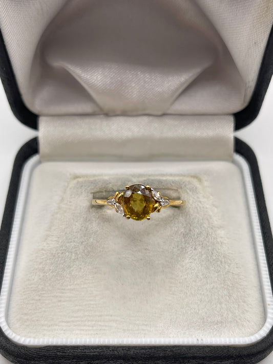 9ct gold sphene and zircon ring