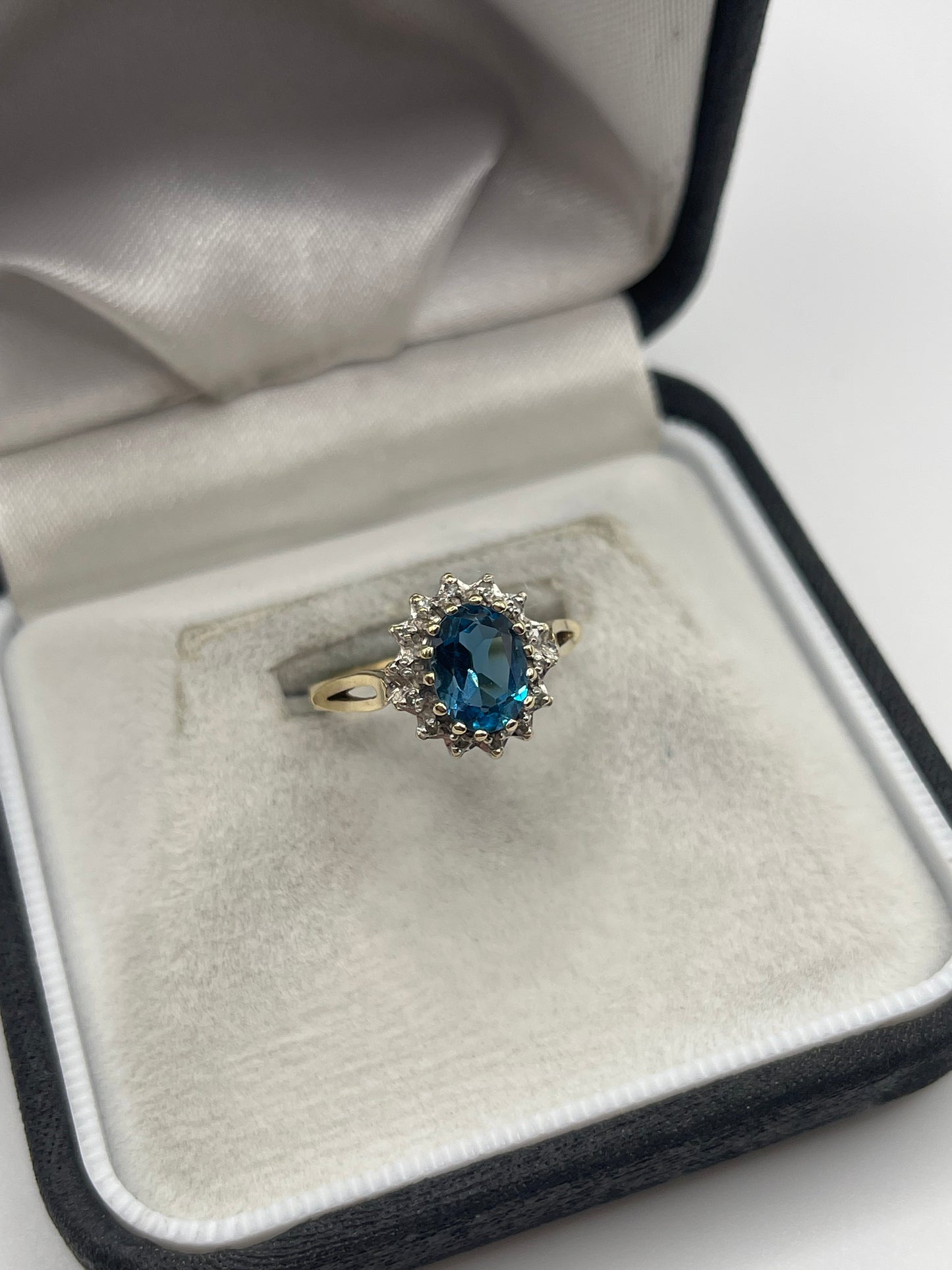 9ct gold blue topaz and diamond ring