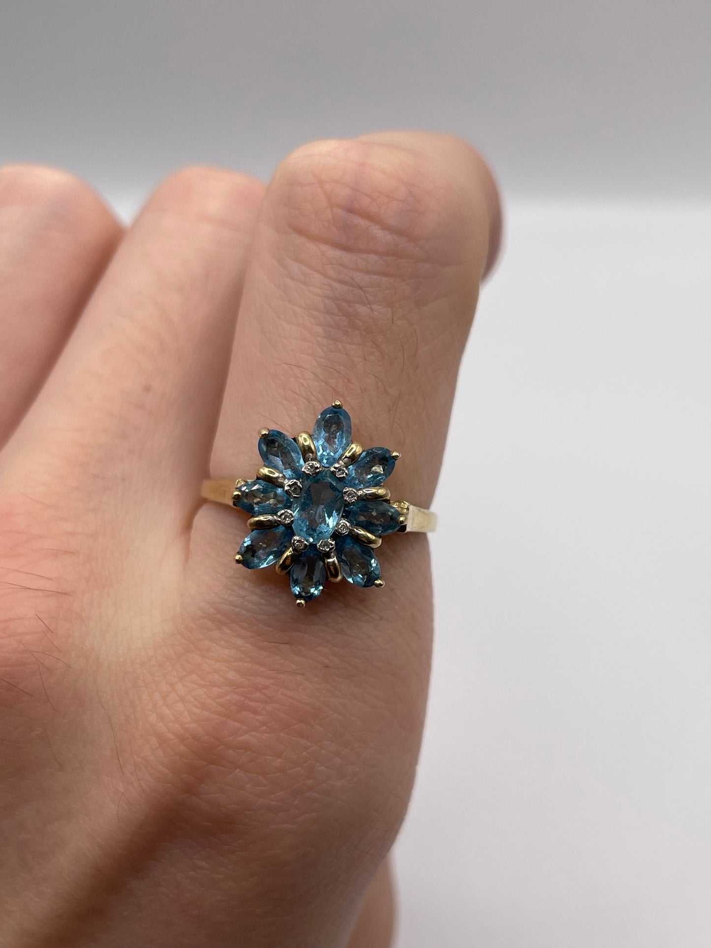 9ct gold blue topaz and diamond ring