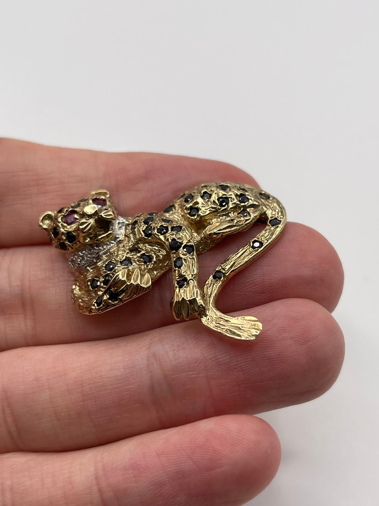 9ct gold ruby, sapphire and diamond panther brooch