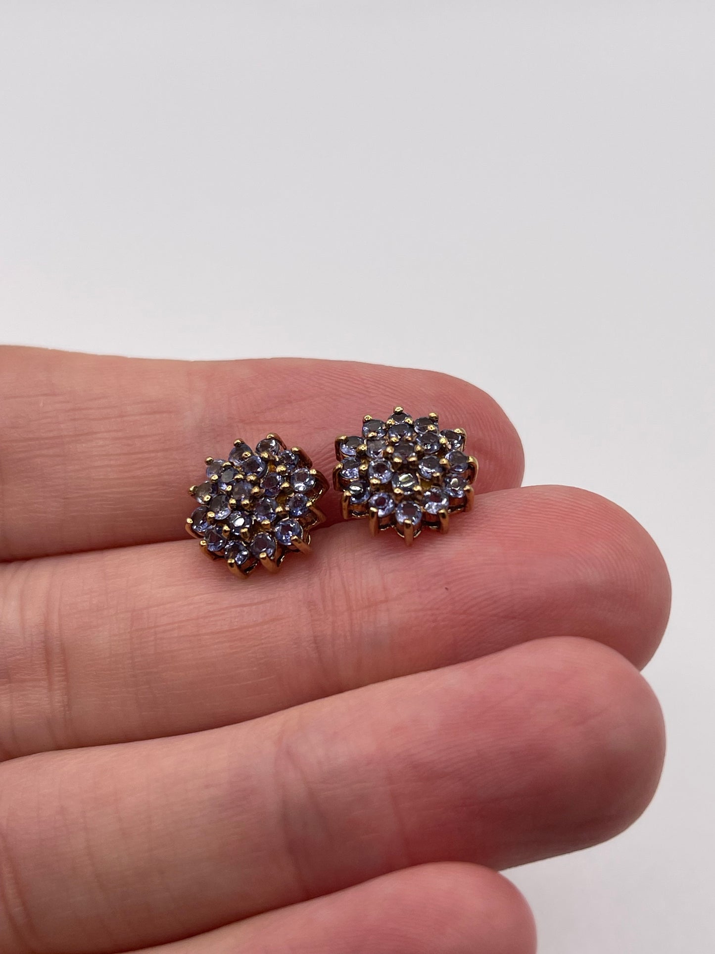 9ct gold tanzanite cluster earrings