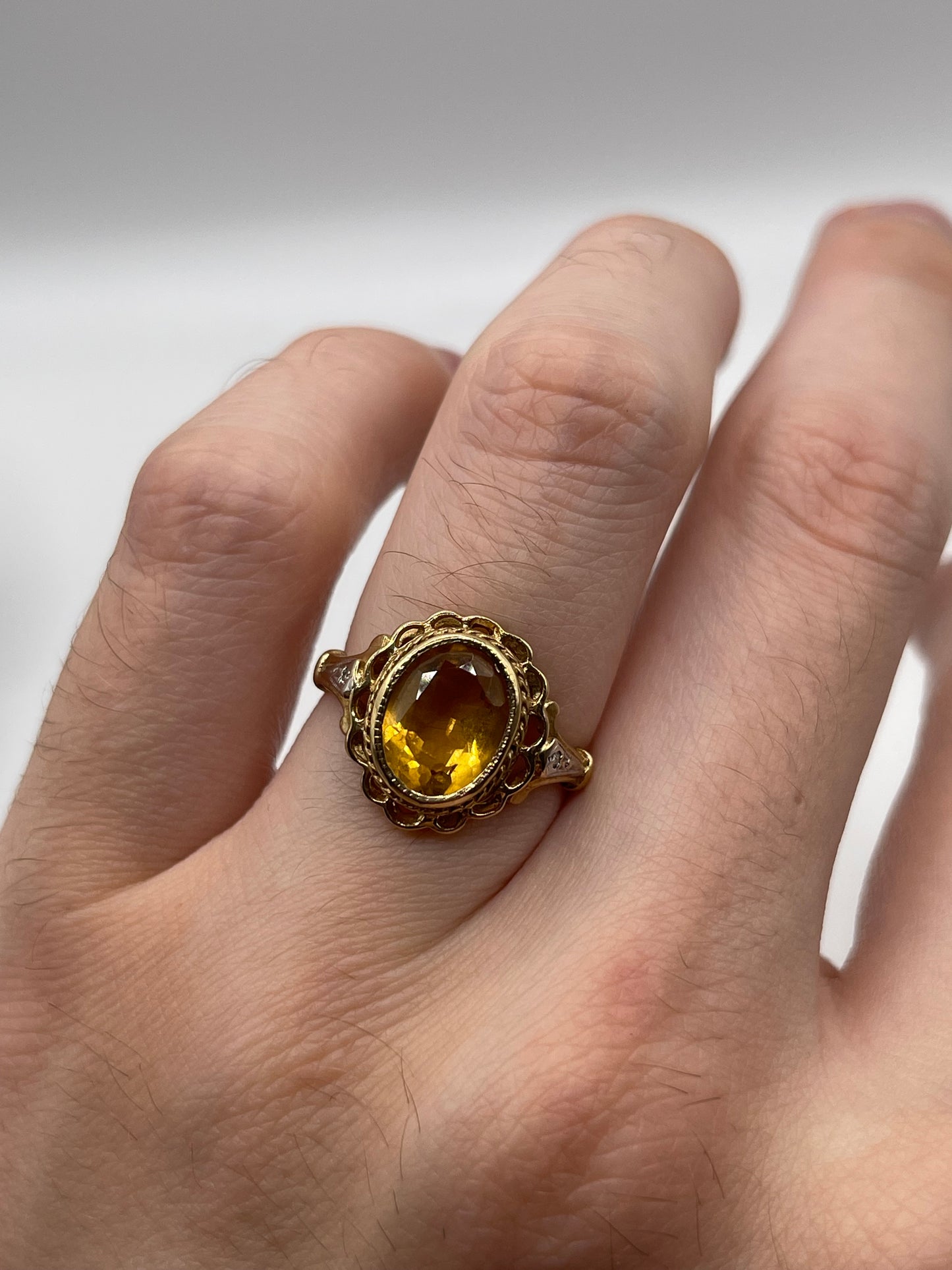 9ct gold citrine and diamond ring