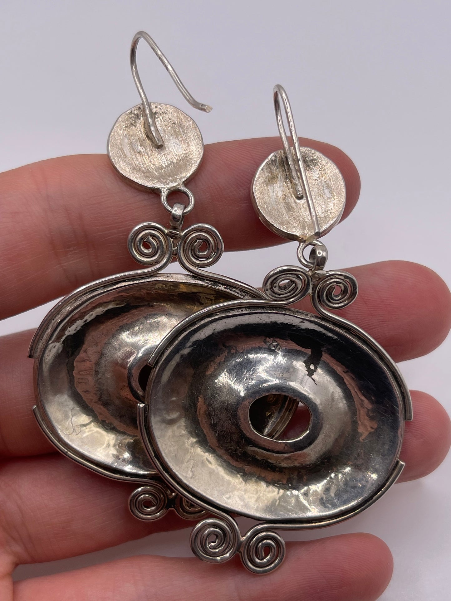 Huge unusual silver earrings