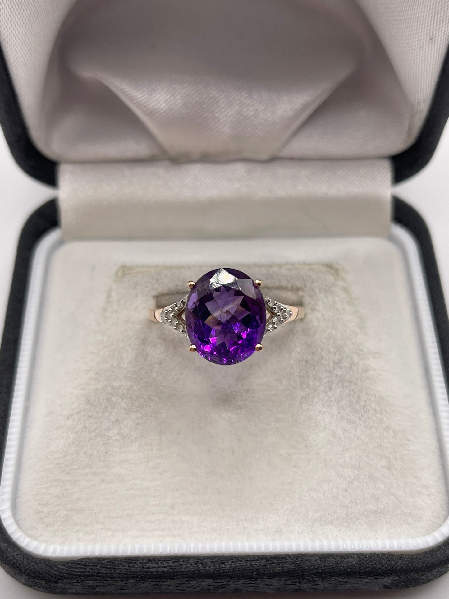 9ct rose gold amethyst and diamond ring