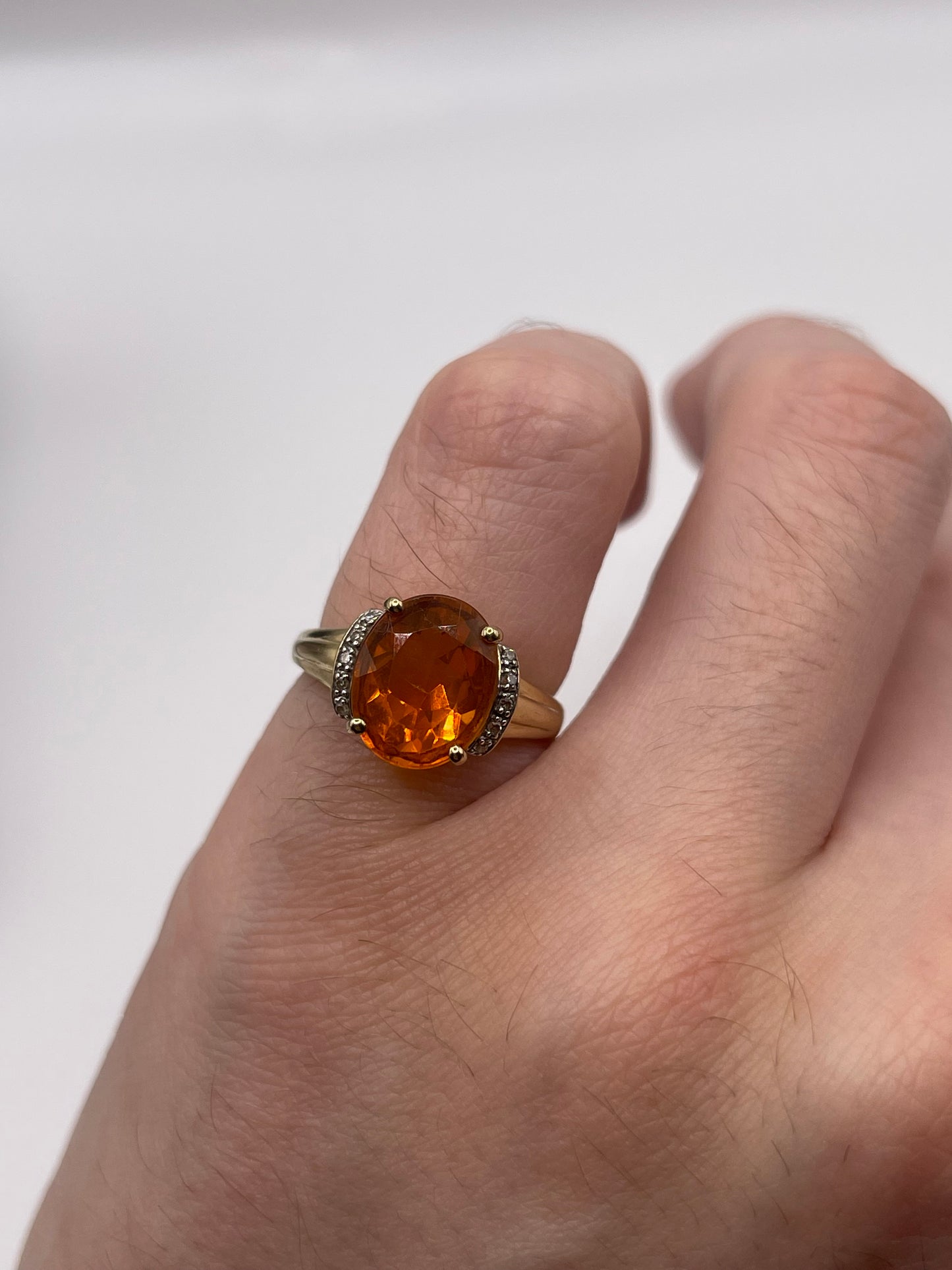 9ct gold fire opal and diamond ring