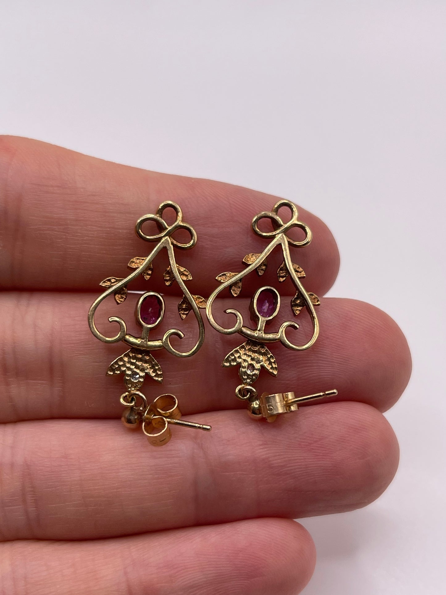 9ct gold ruby and diamond earrings