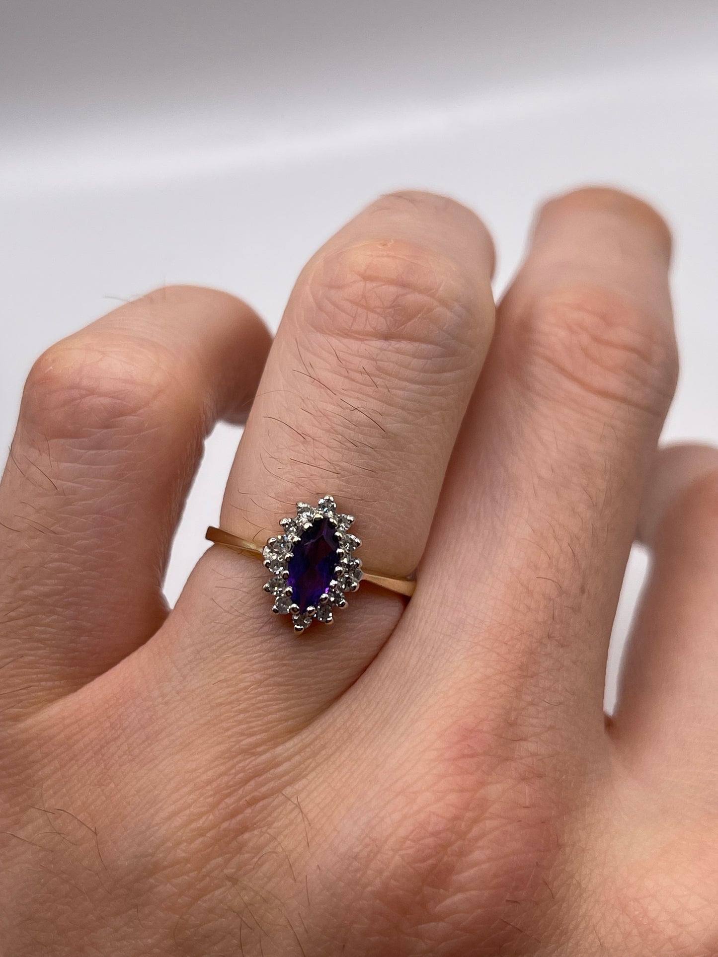 9ct gold amethyst and diamond ring