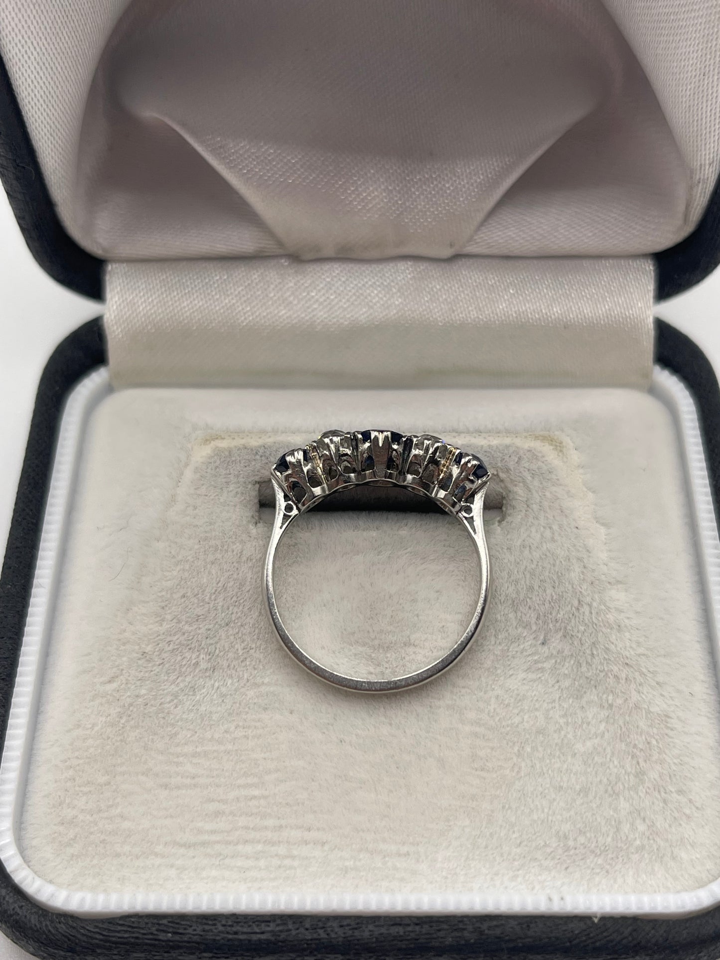 Platinum sapphire and diamond ring