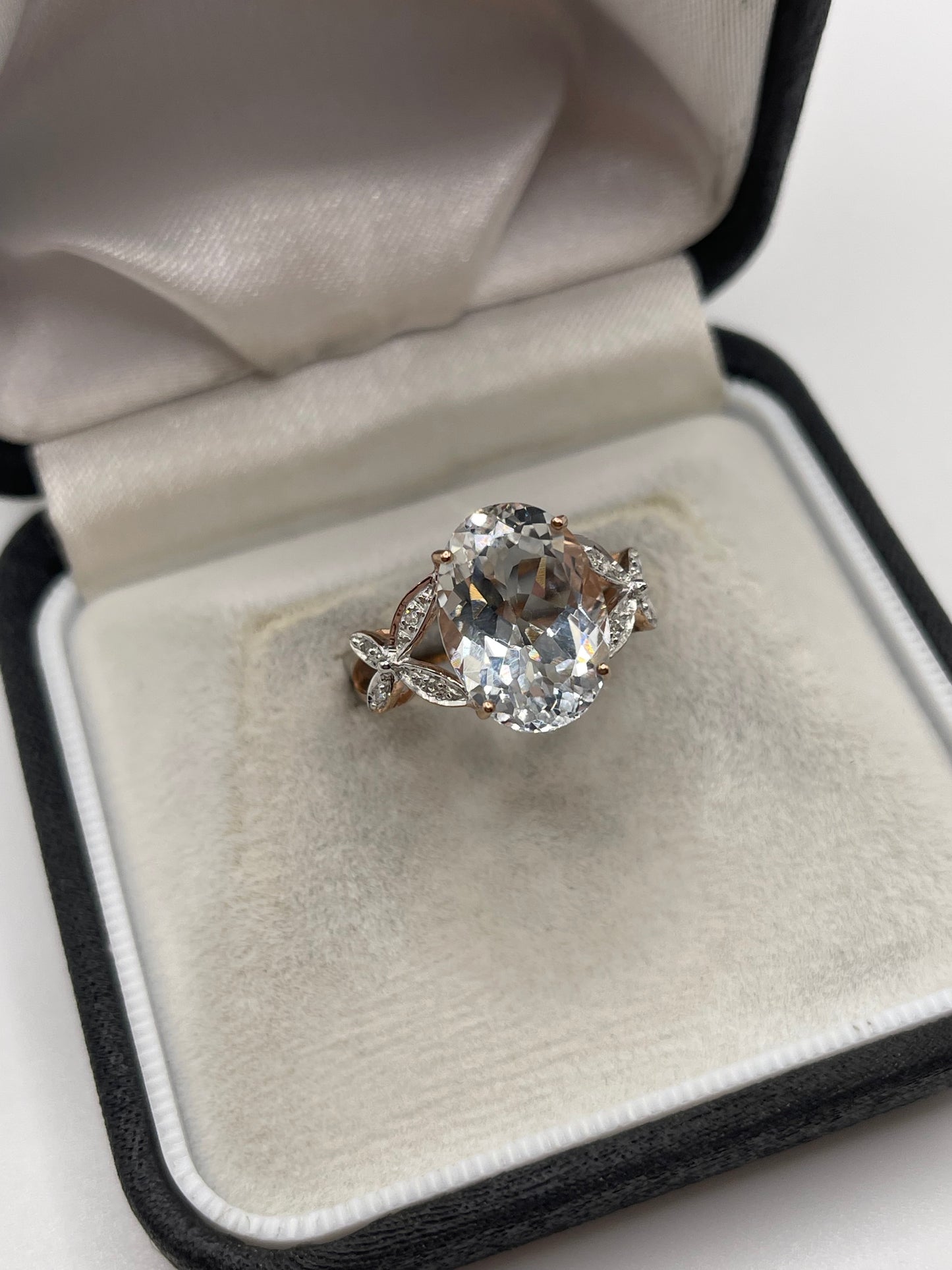 9ct rose gold topaz and diamond ring