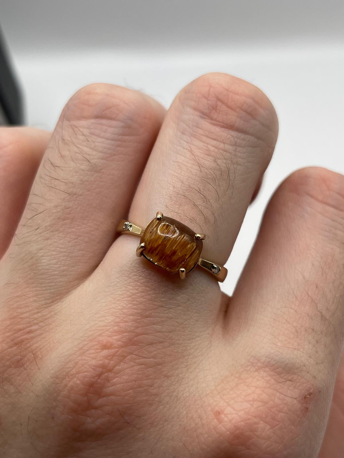 9ct gold rutile quartz and diamond ring