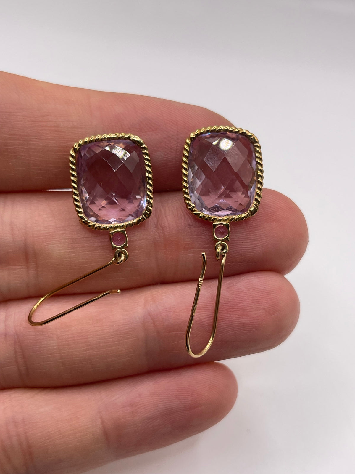 9ct gold amethyst and pink topaz earrings