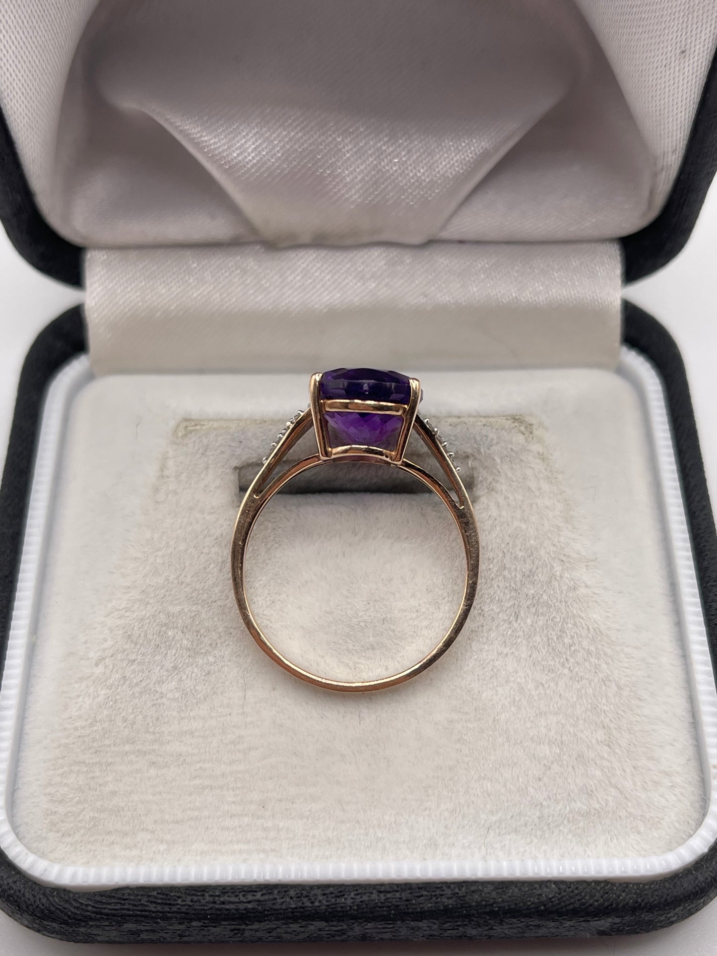9ct rose gold amethyst and diamond ring
