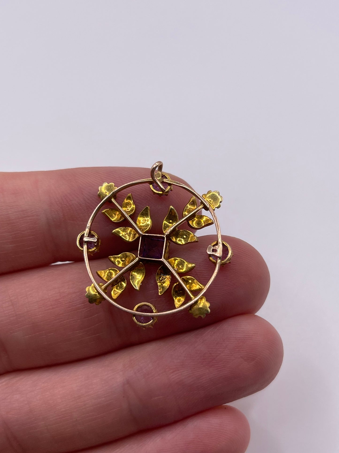 Antique 15ct gold amethyst and pearl pendant
