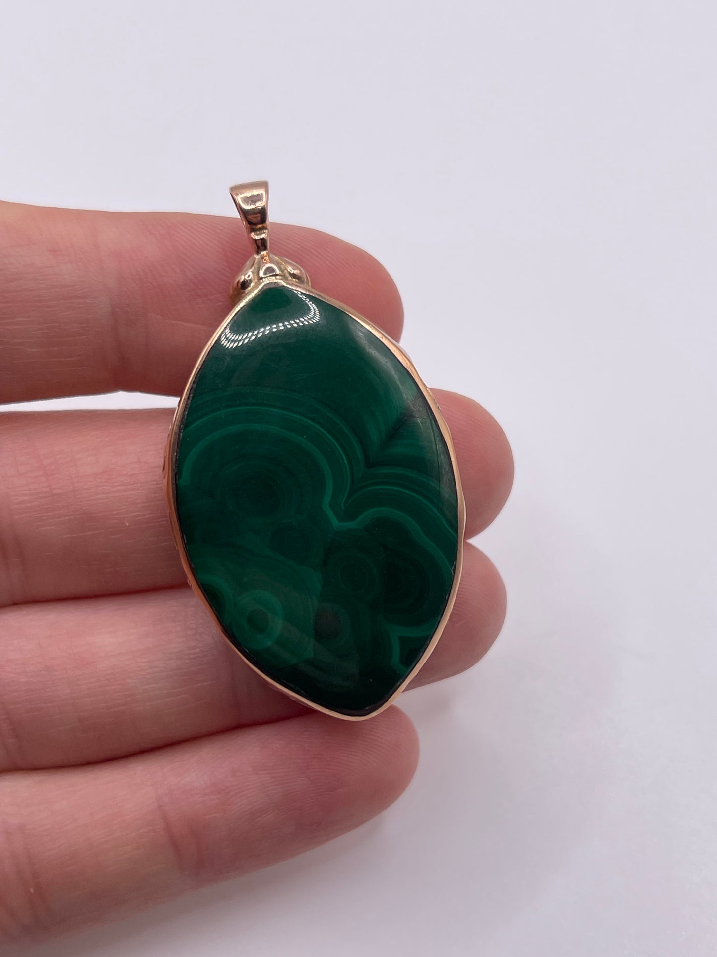 9ct rose gold blue John and malachite fob pendant