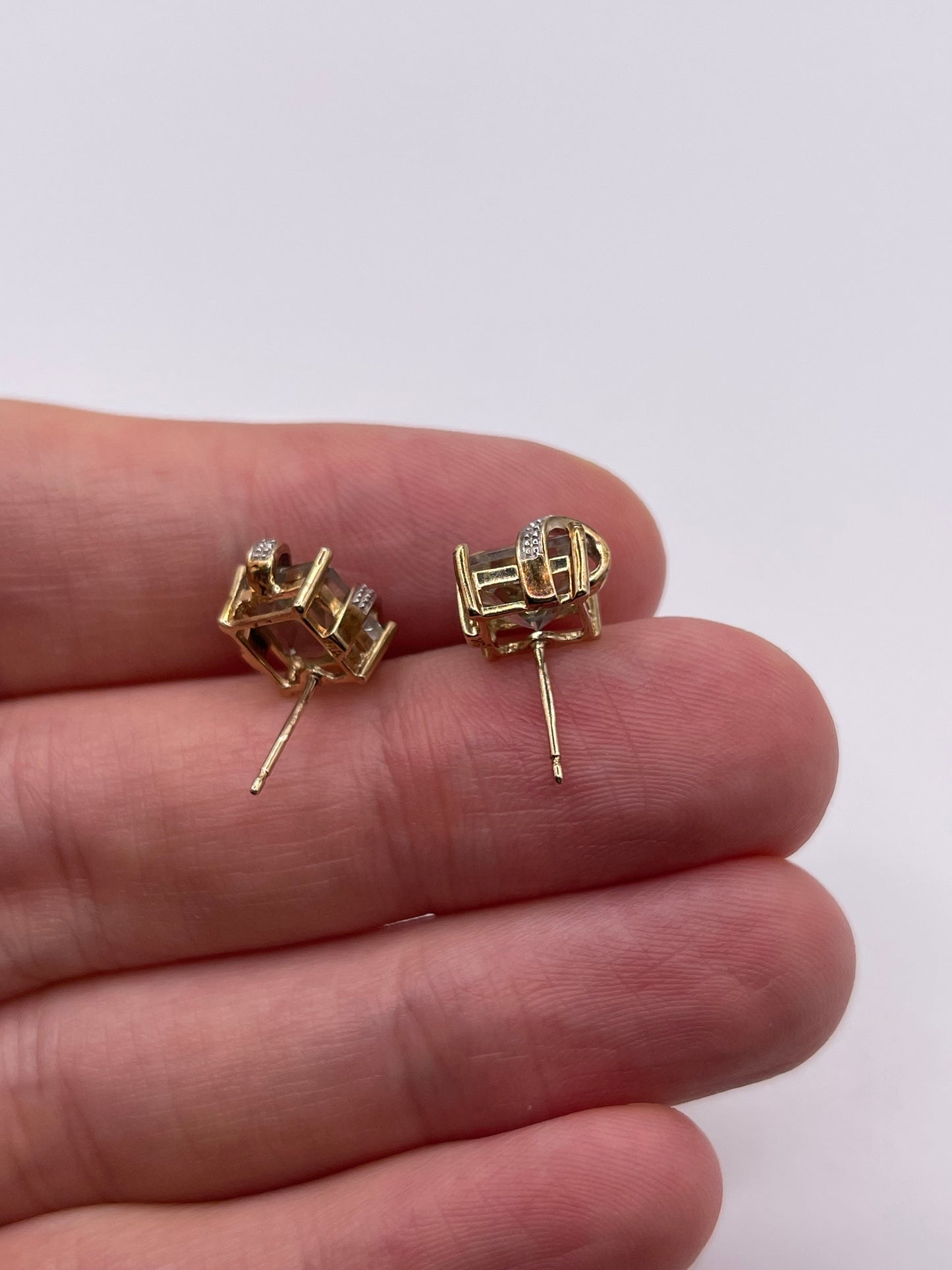9ct gold green amethyst and diamond earrings