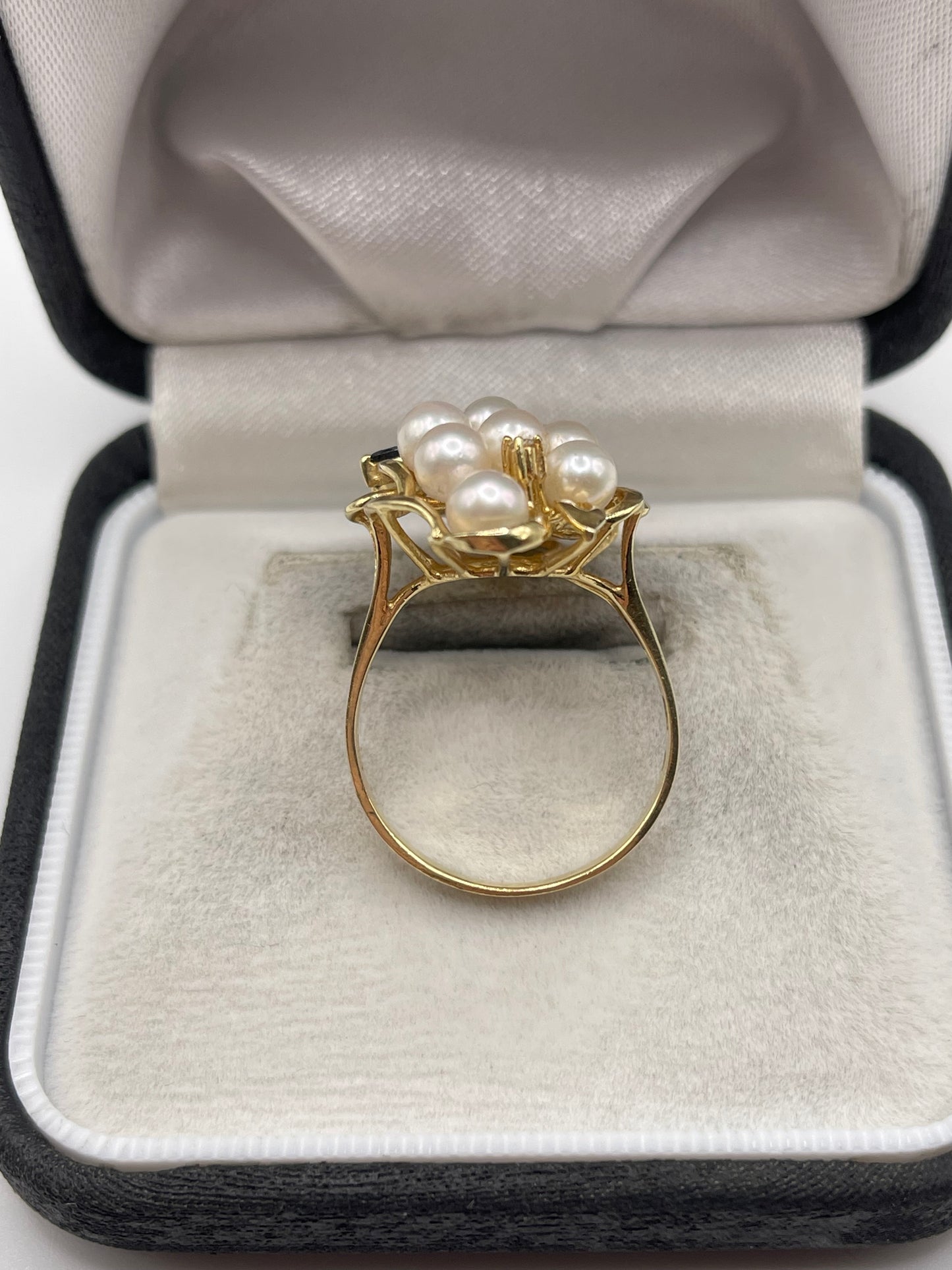 14ct gold pearl, sapphire and diamond ring