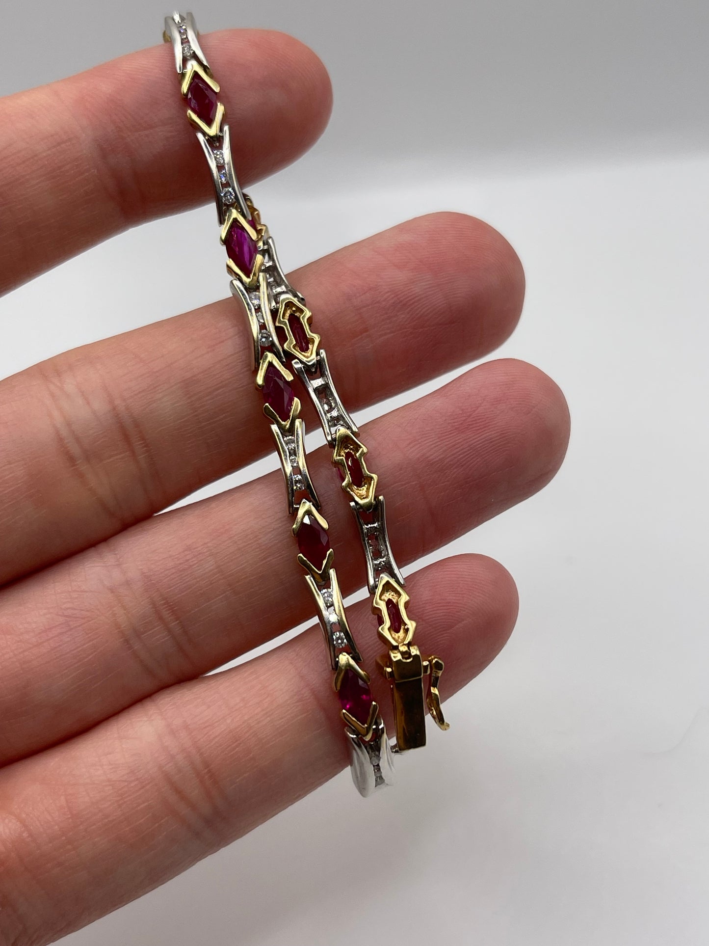18ct two tone ruby and diamond bracelet
