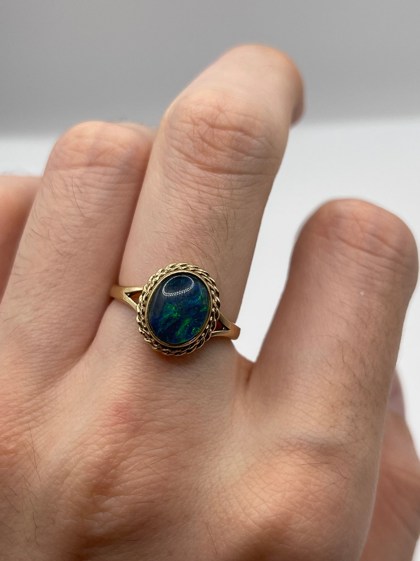 9ct gold black opal ring