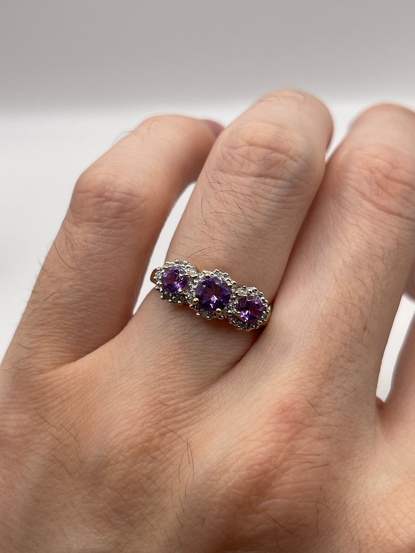 9ct gold amethyst and diamond ring