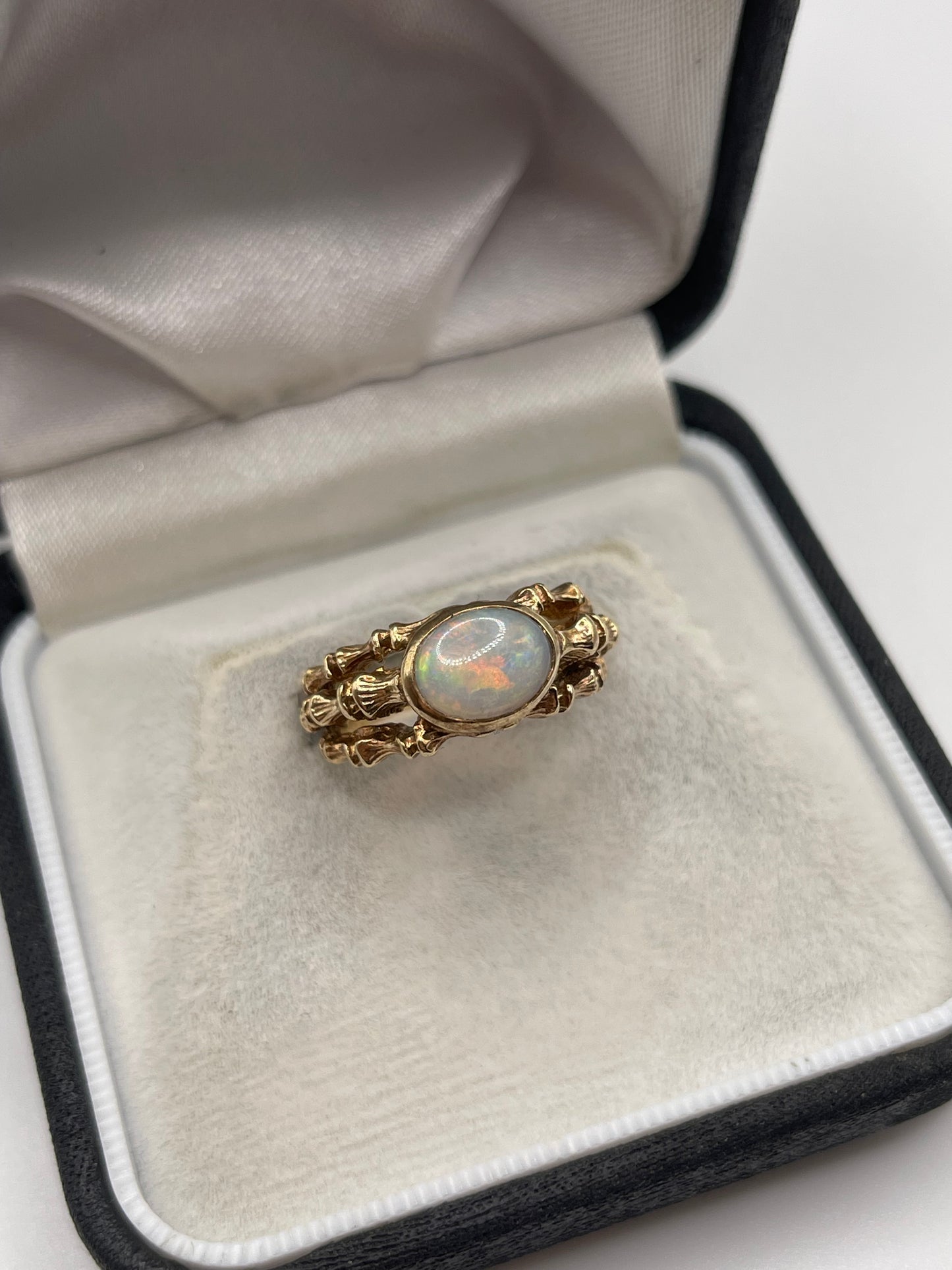 9ct gold opal bamboo ring