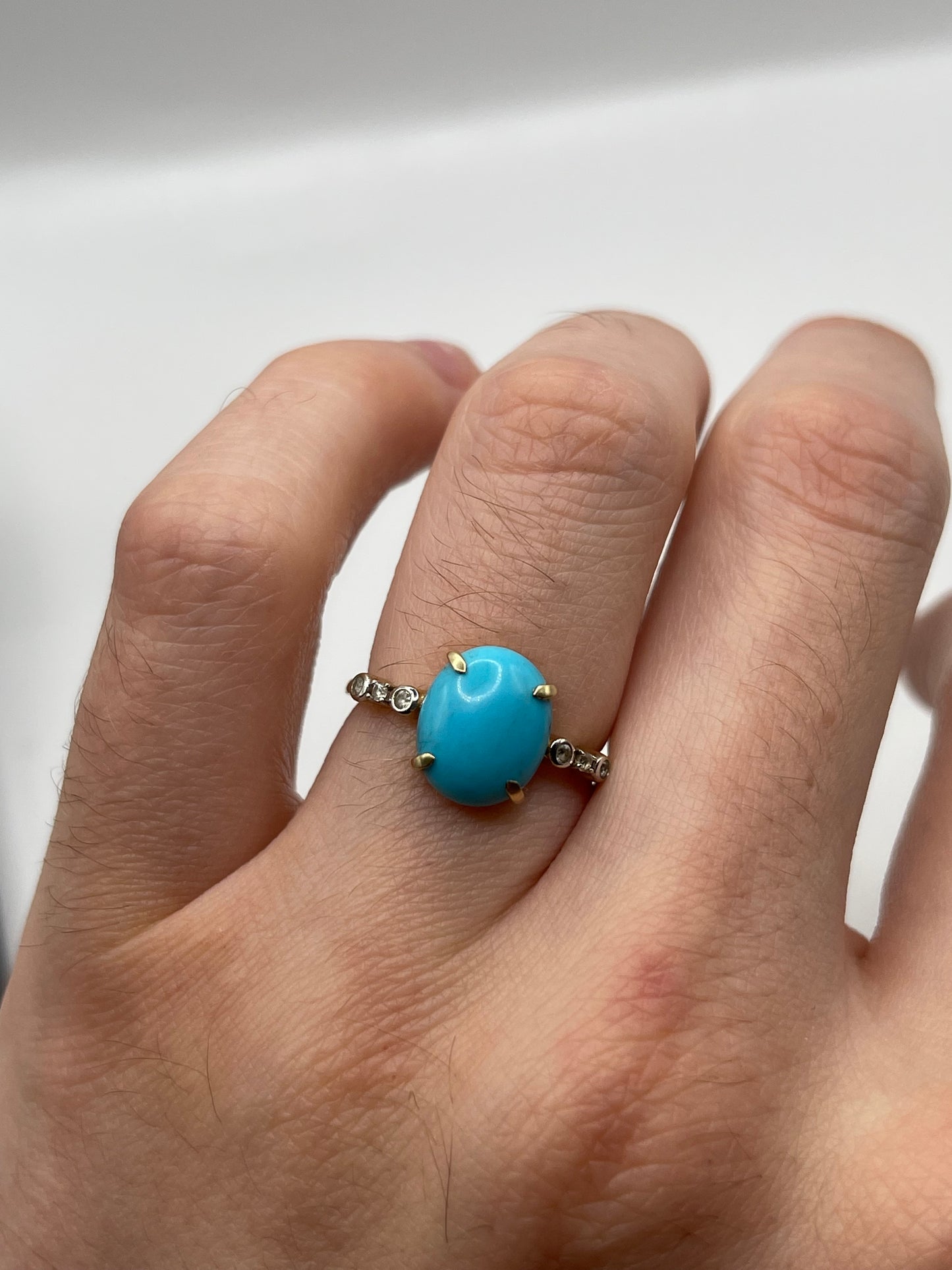 9ct gold turquoise and zircon ring