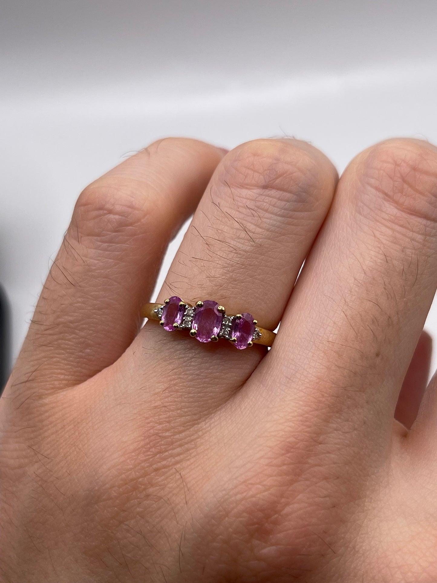 9ct gold pink sapphire and diamond ring