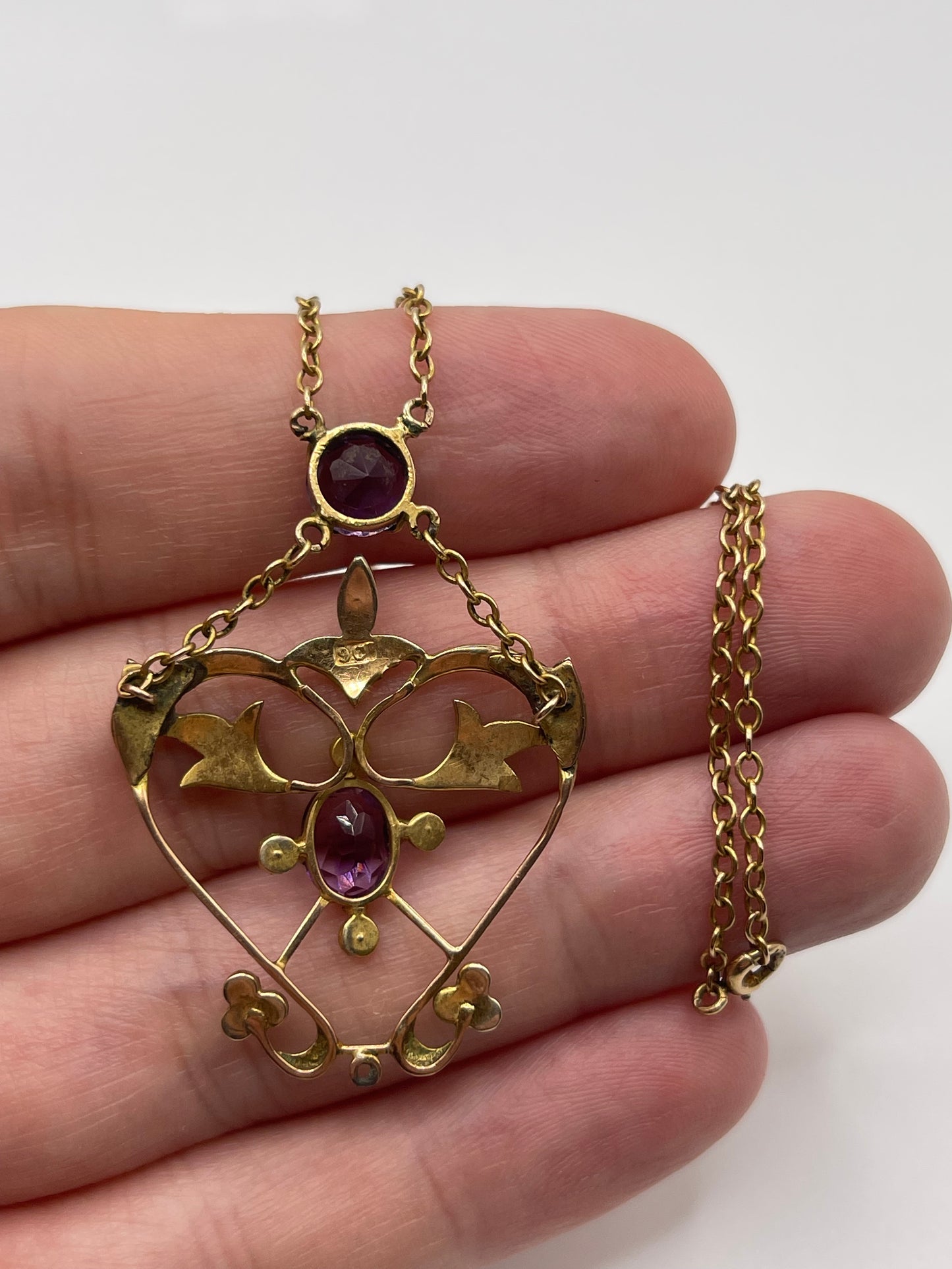 Antique 9ct gold amethyst and pearl necklace